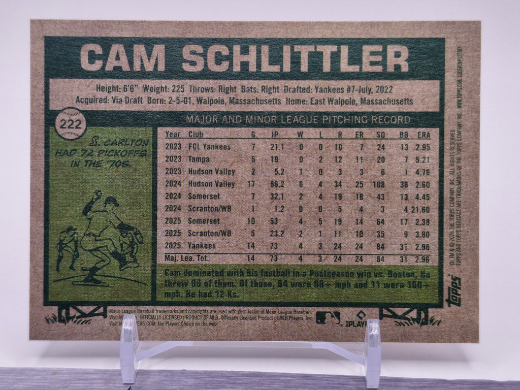 2026 Topps Heritage #222 Cam Schlittler