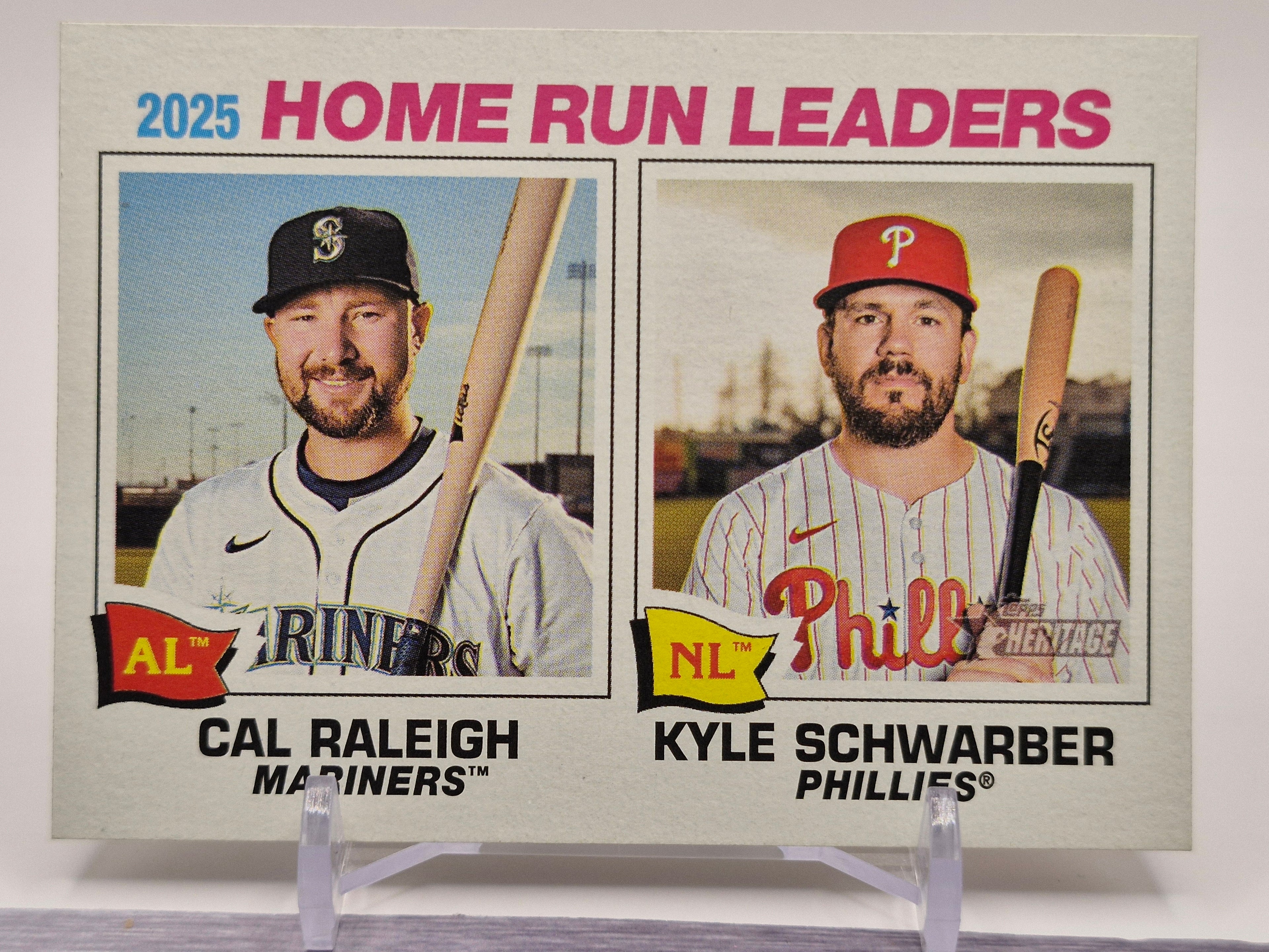 2026 Topps Heritage #2 2025 Home Run Leaders (Cal Raleigh / Kyle Schwarber)
