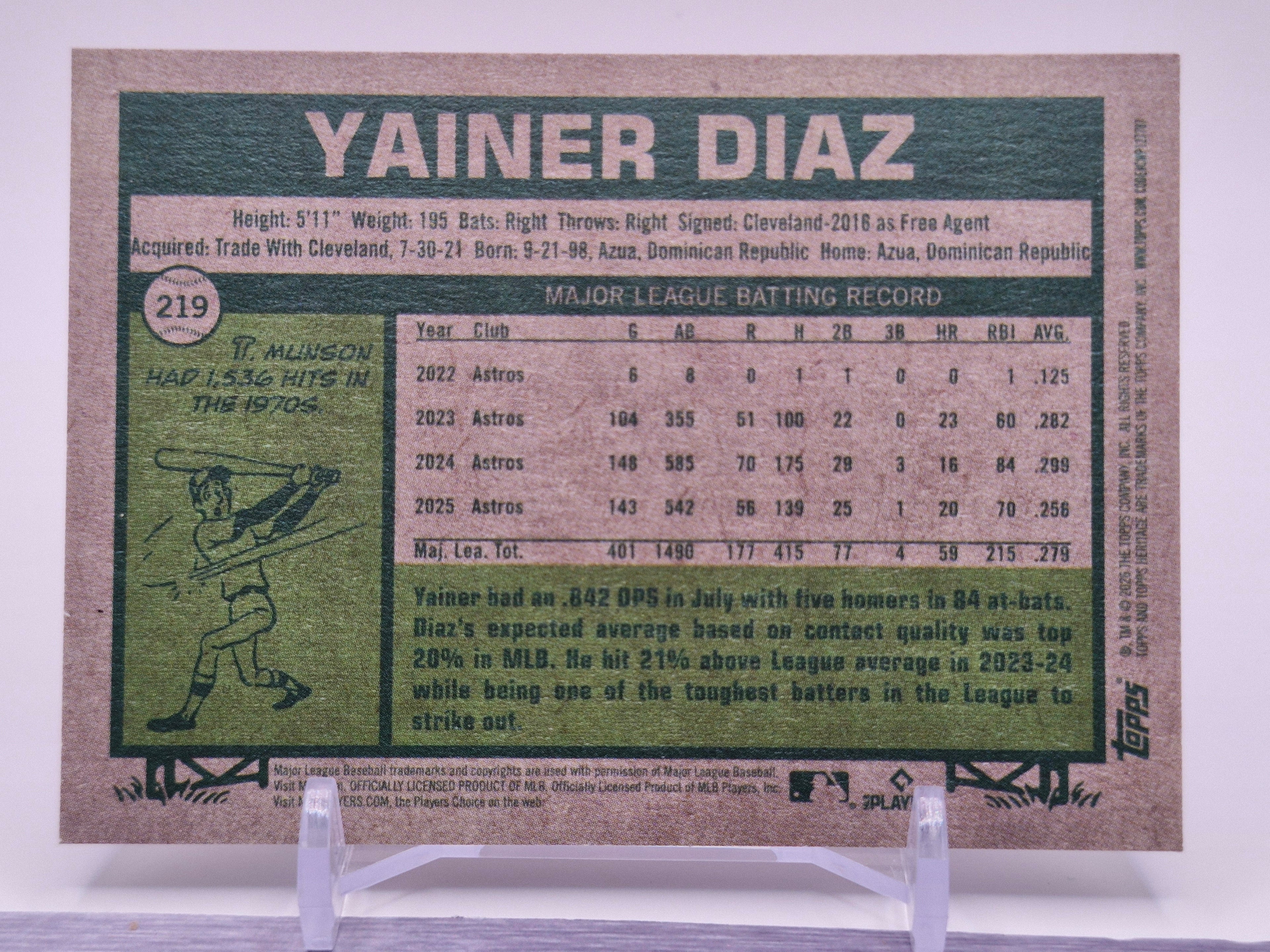 2026 Topps Heritage #219 Yainer Diaz Dark Green