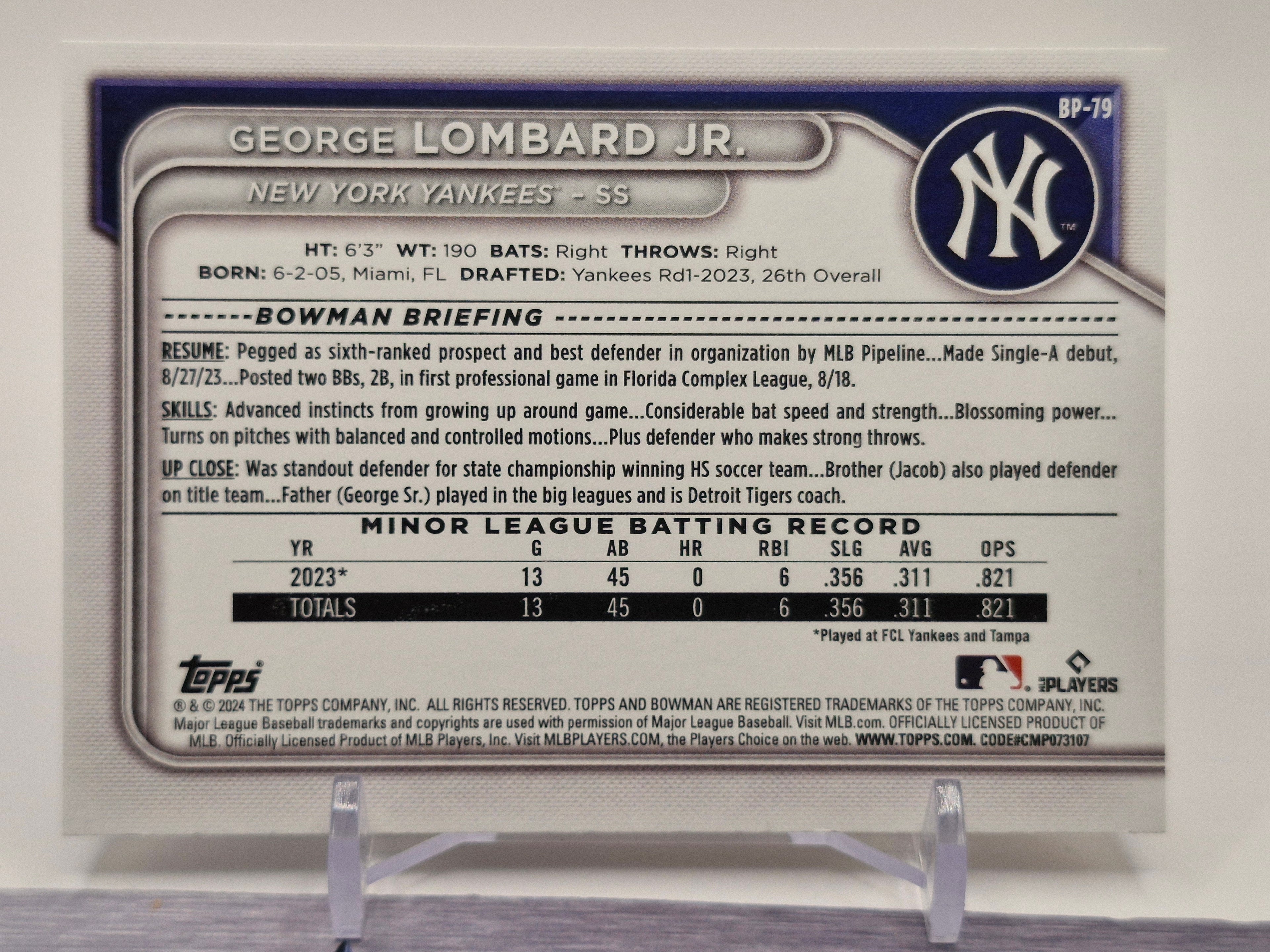 2024 Bowman #BP-79 George Lombard Jr. Prospects
