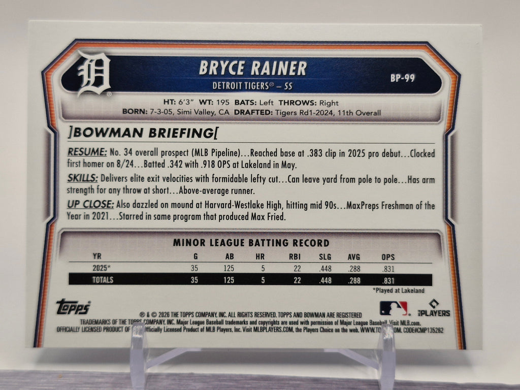 2026 Bowman #BP-99 Bryce Rainer Prospects #/499