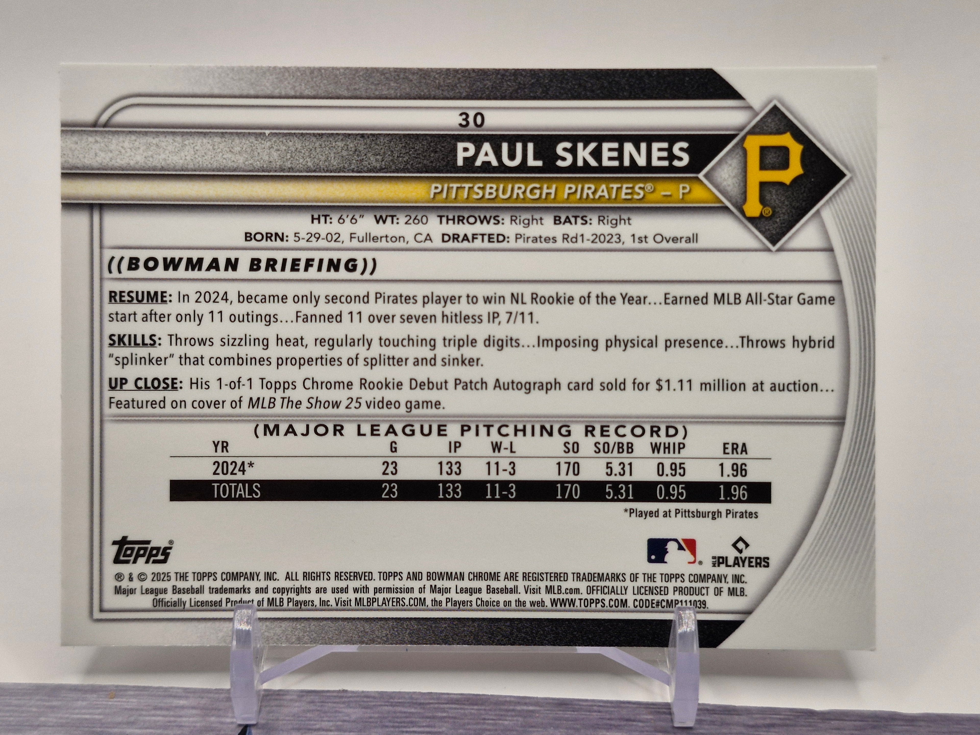 2025 Bowman Chrome #30 Paul Skenes Mojo Refractors