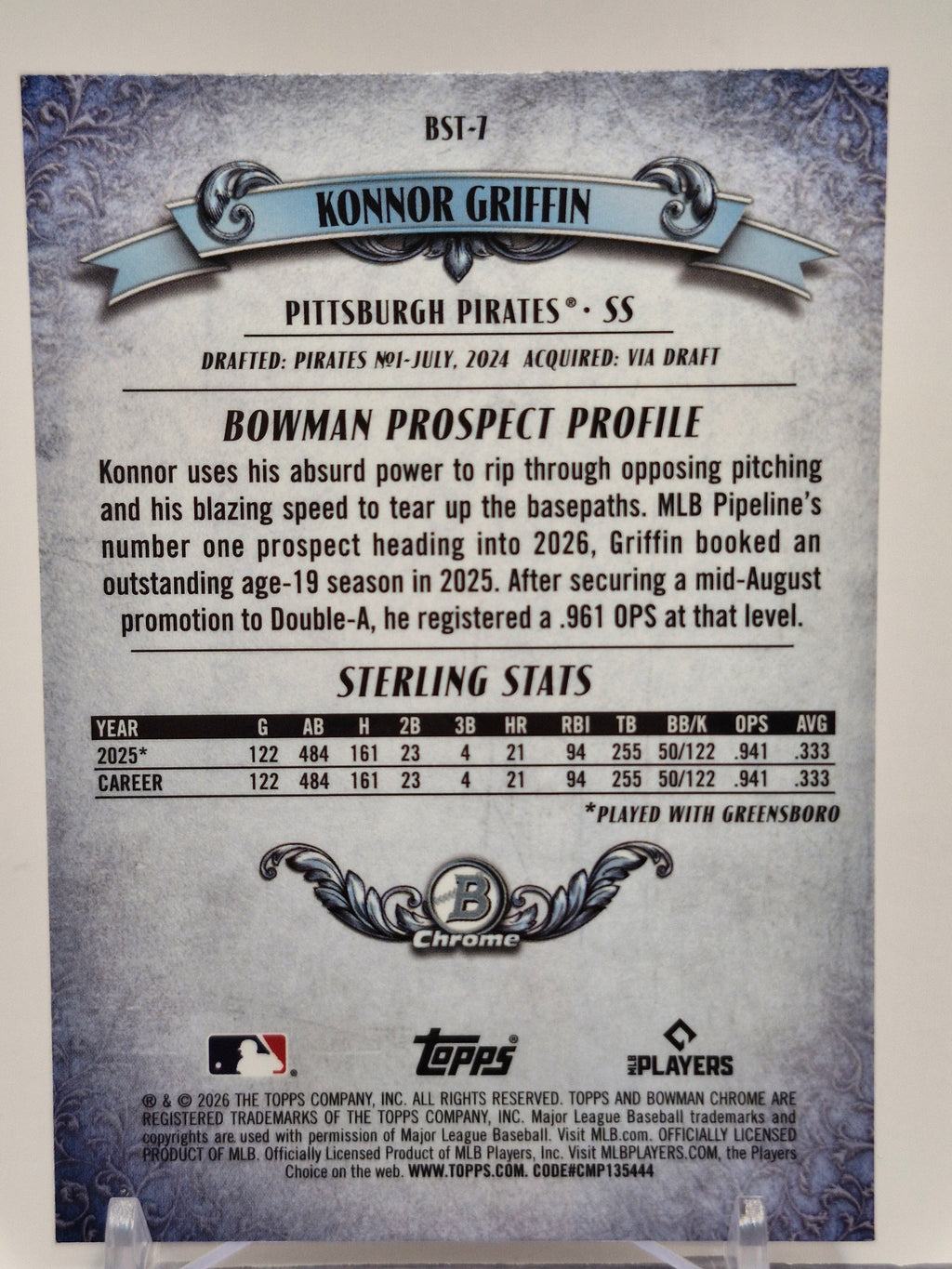 2026 Bowman #BST-7 Konnor Griffin Bowman Sterling