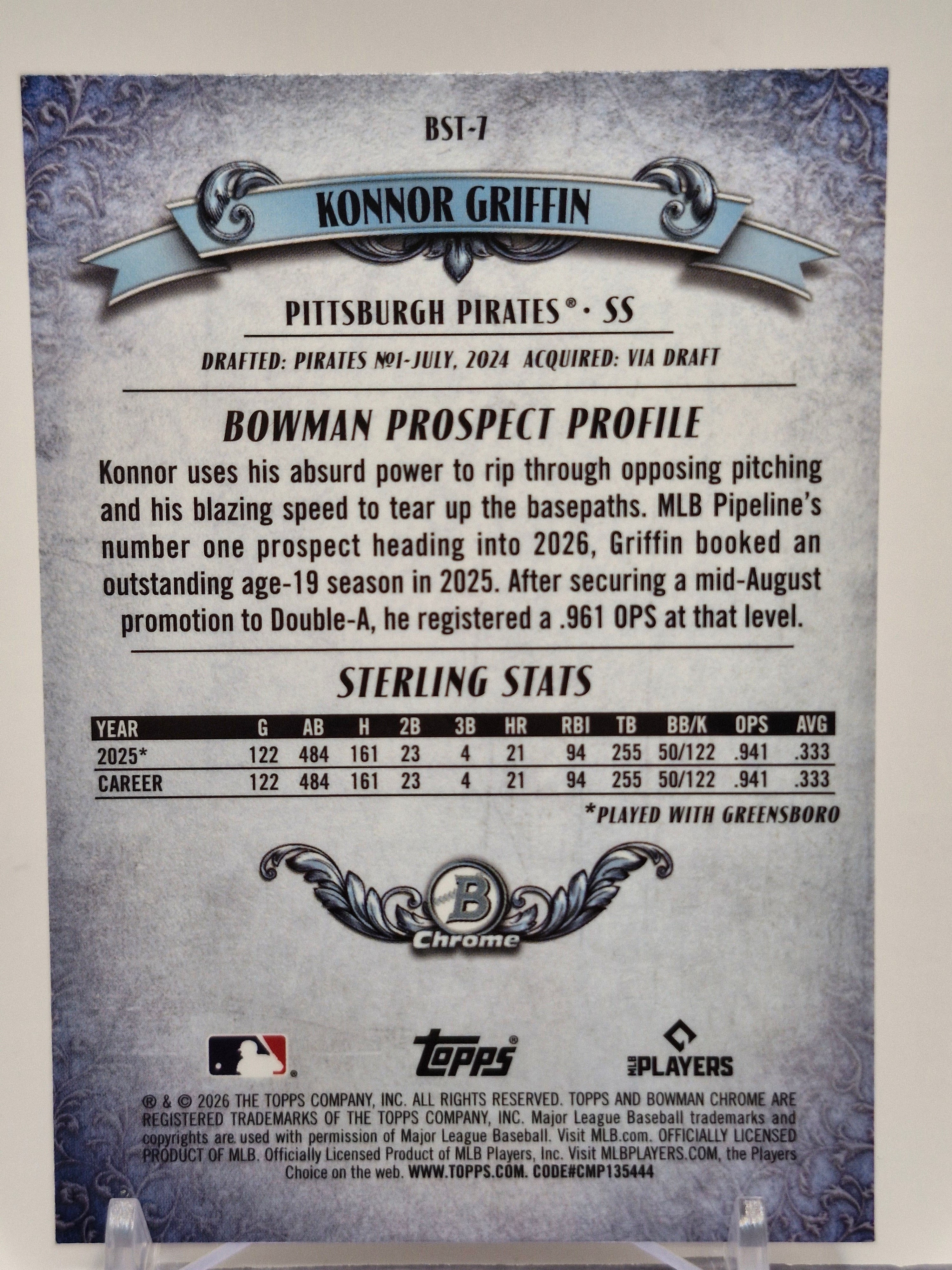 2026 Bowman #BST-7 Konnor Griffin Bowman Sterling