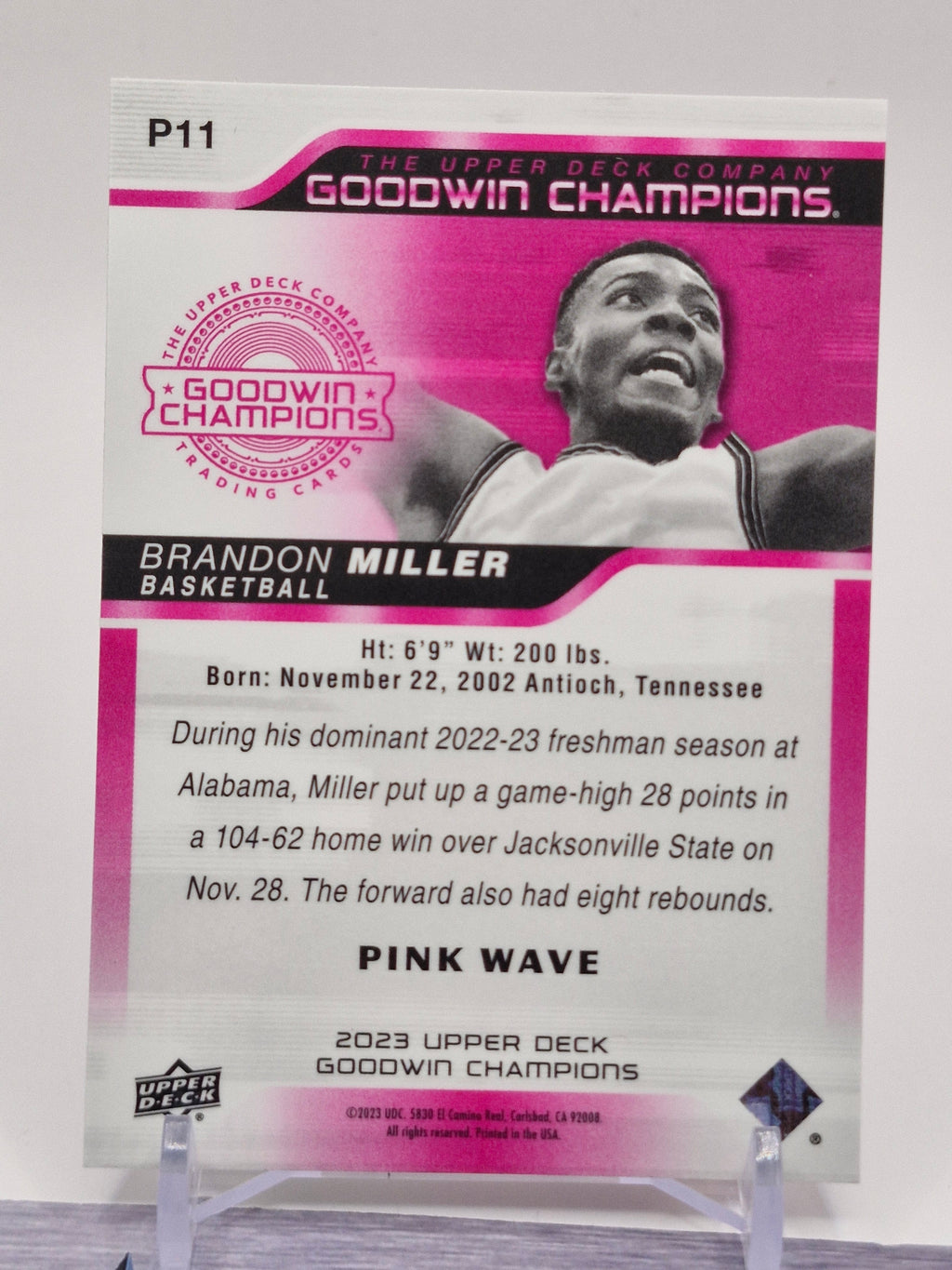 2023 Upper Deck Goodwin Champions #P11 Brandon Miller Platinum Red Rainbow