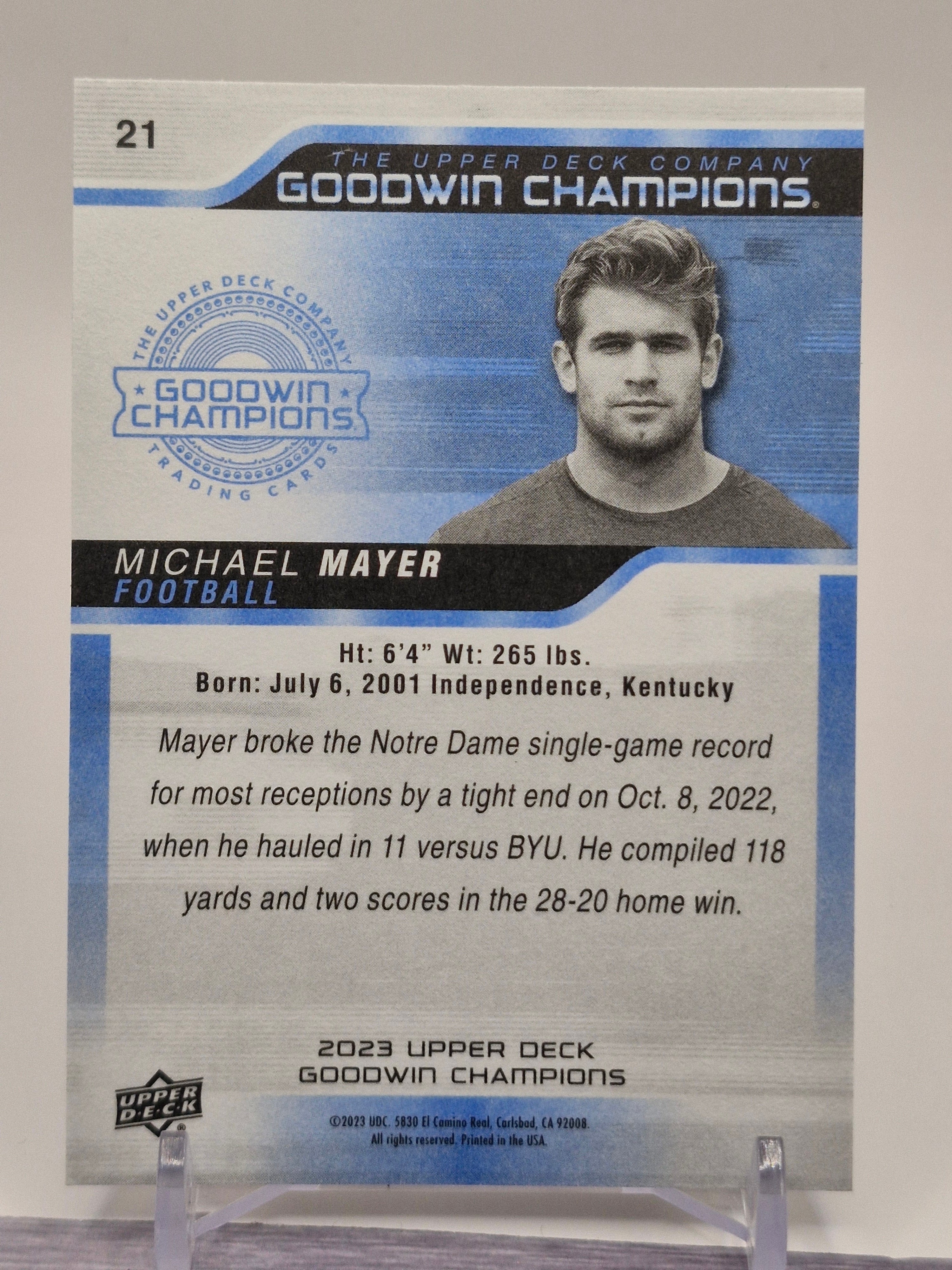 2023 Upper Deck Goodwin Champions #21 Michael Mayer Blank Backs