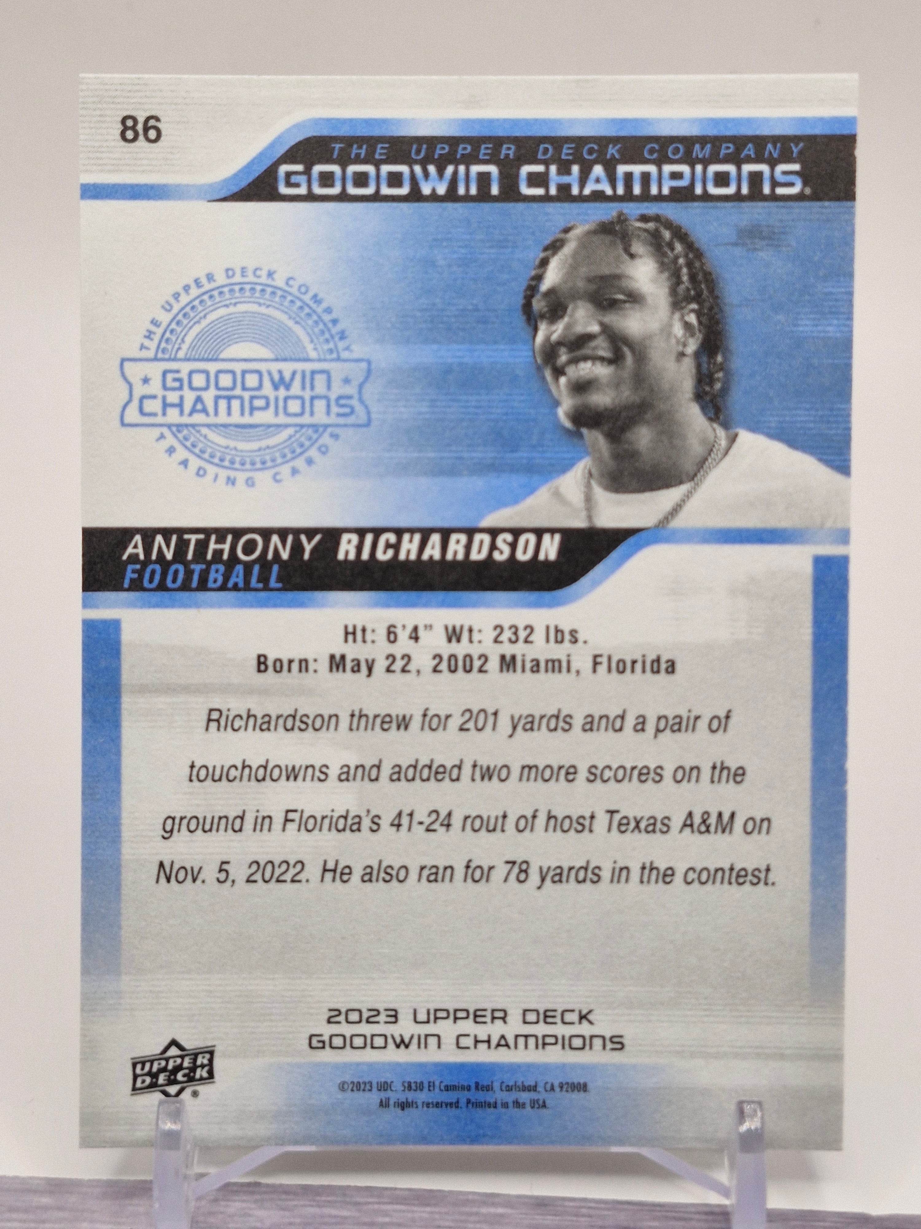 2023 Upper Deck Goodwin Champions #86 Anthony Richardson Royal Blue