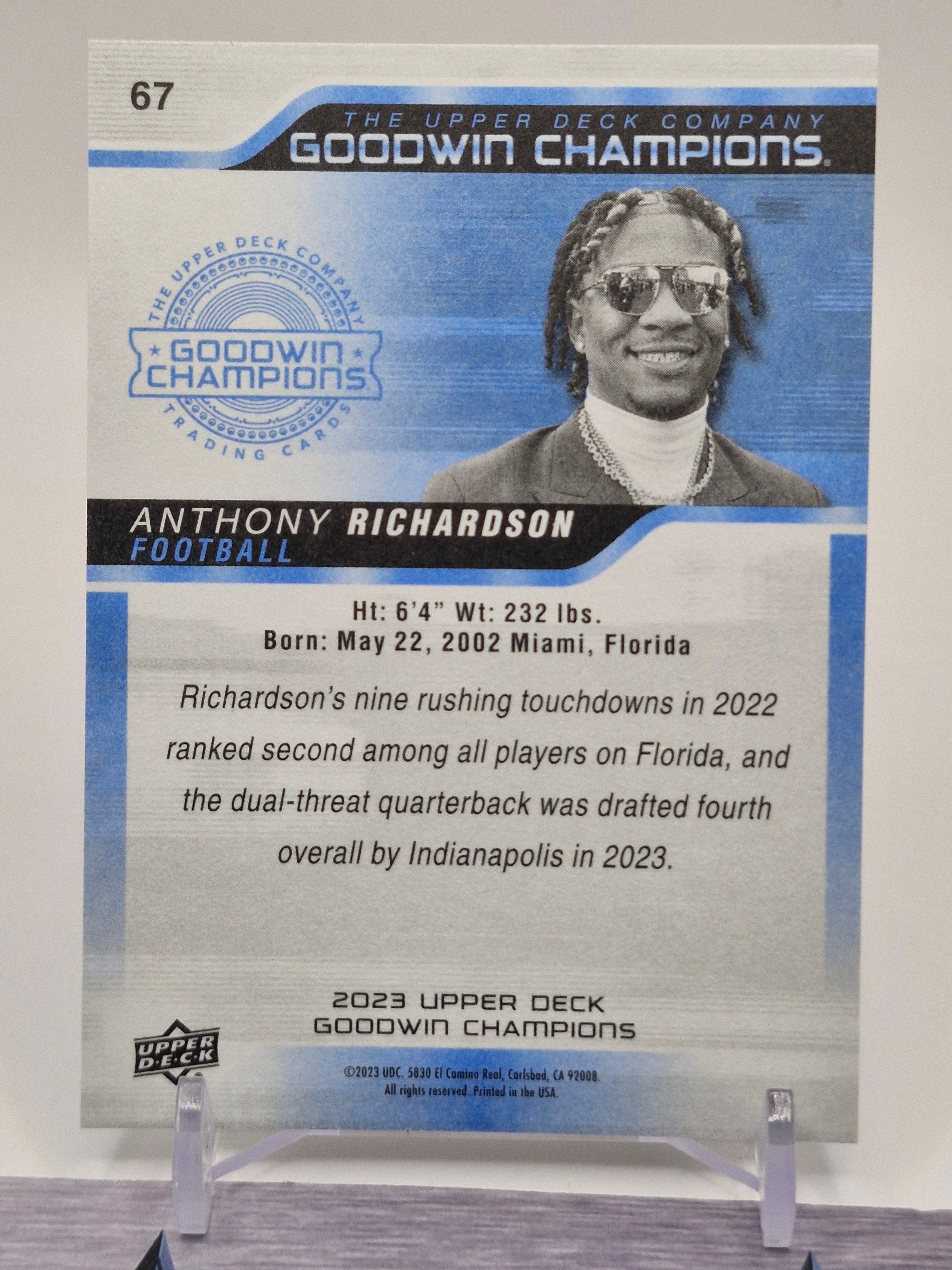 2023 Upper Deck Goodwin Champions #67 Anthony Richardson Royal Blue