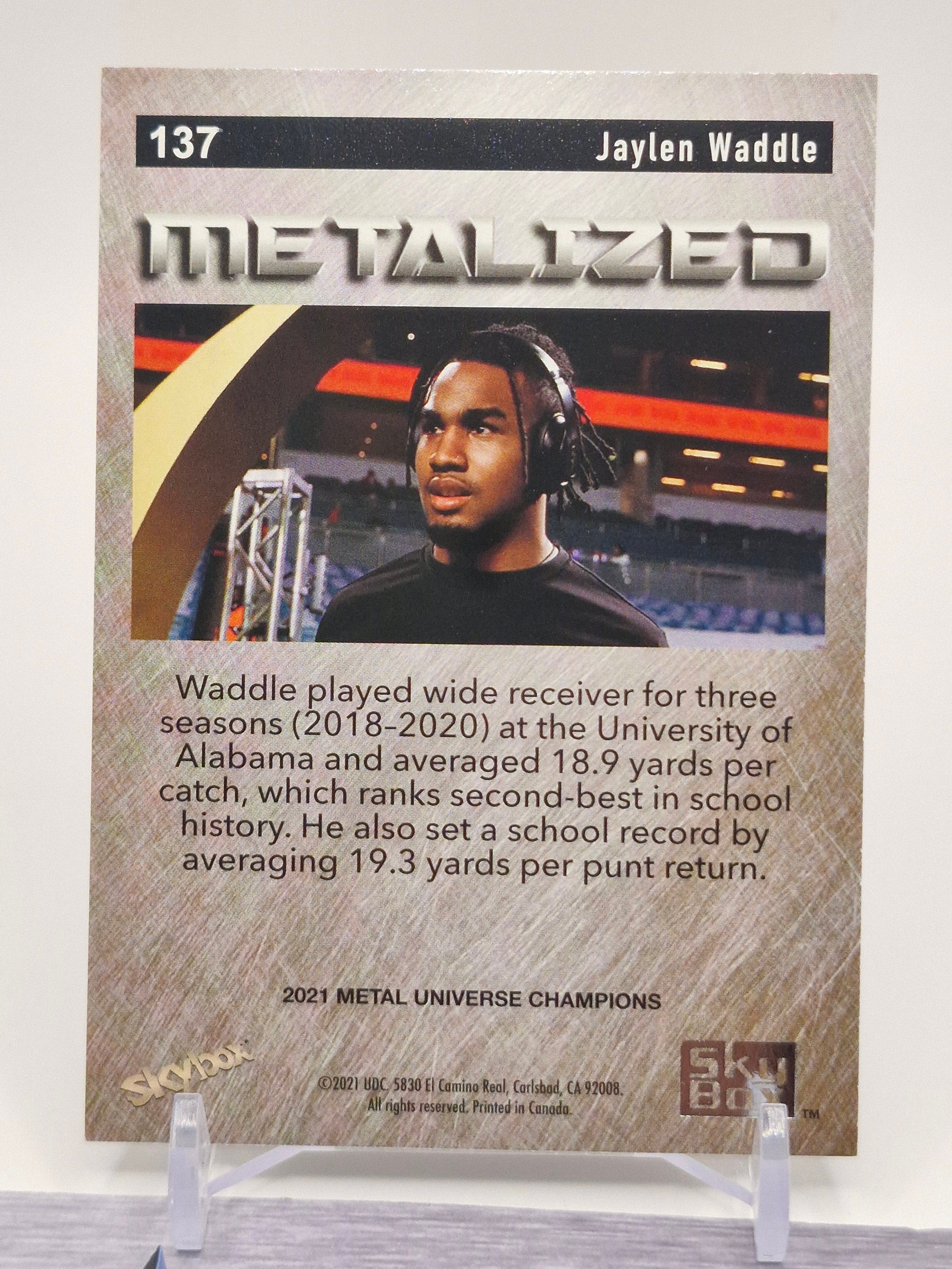 2021 SkyBox Metal Universe Champions #137 Jaylen Waddle Metal Gems Purple