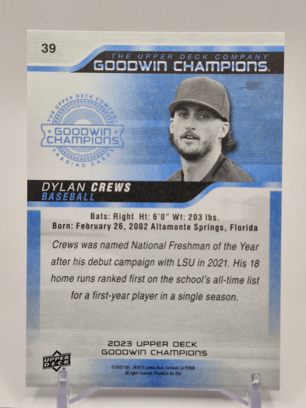 2023 Upper Deck Goodwin Champions #39 Dylan Crews Royal Blue