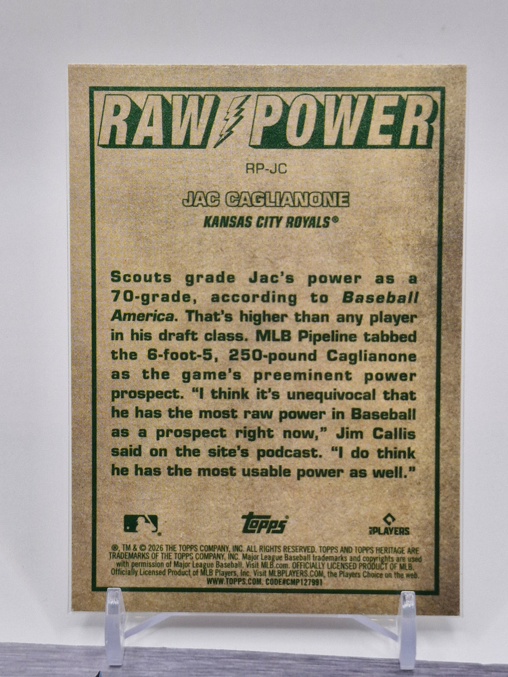 2026 Topps Heritage #RP-JC Jac Caglianone Raw Power