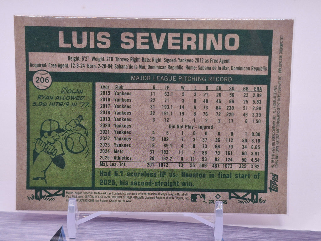 2026 Topps Heritage #206 Luis Severino Chrome Pink Sparkle Refractors