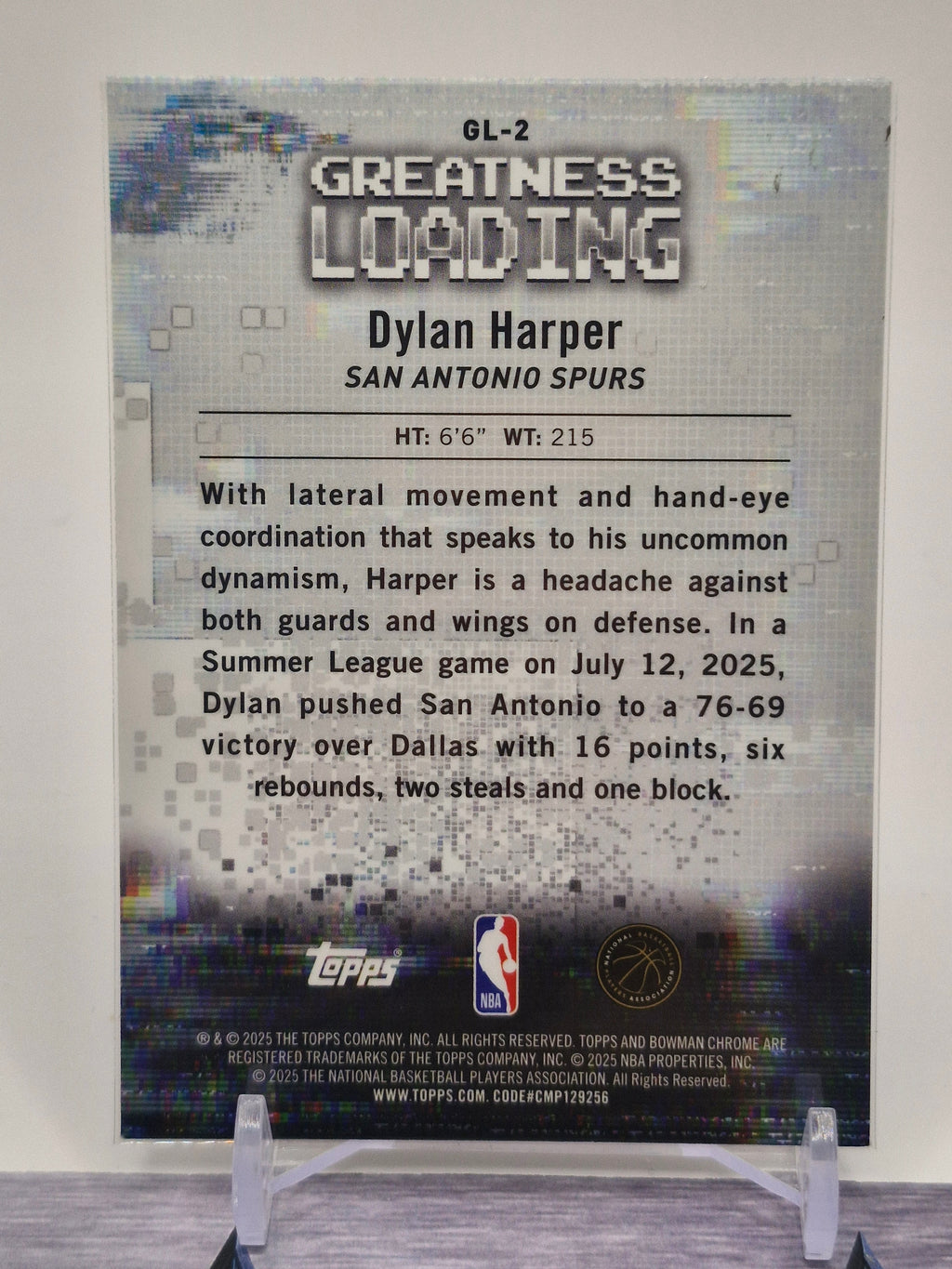2025-26 Bowman #GL-2 Dylan Harper Greatness Loading