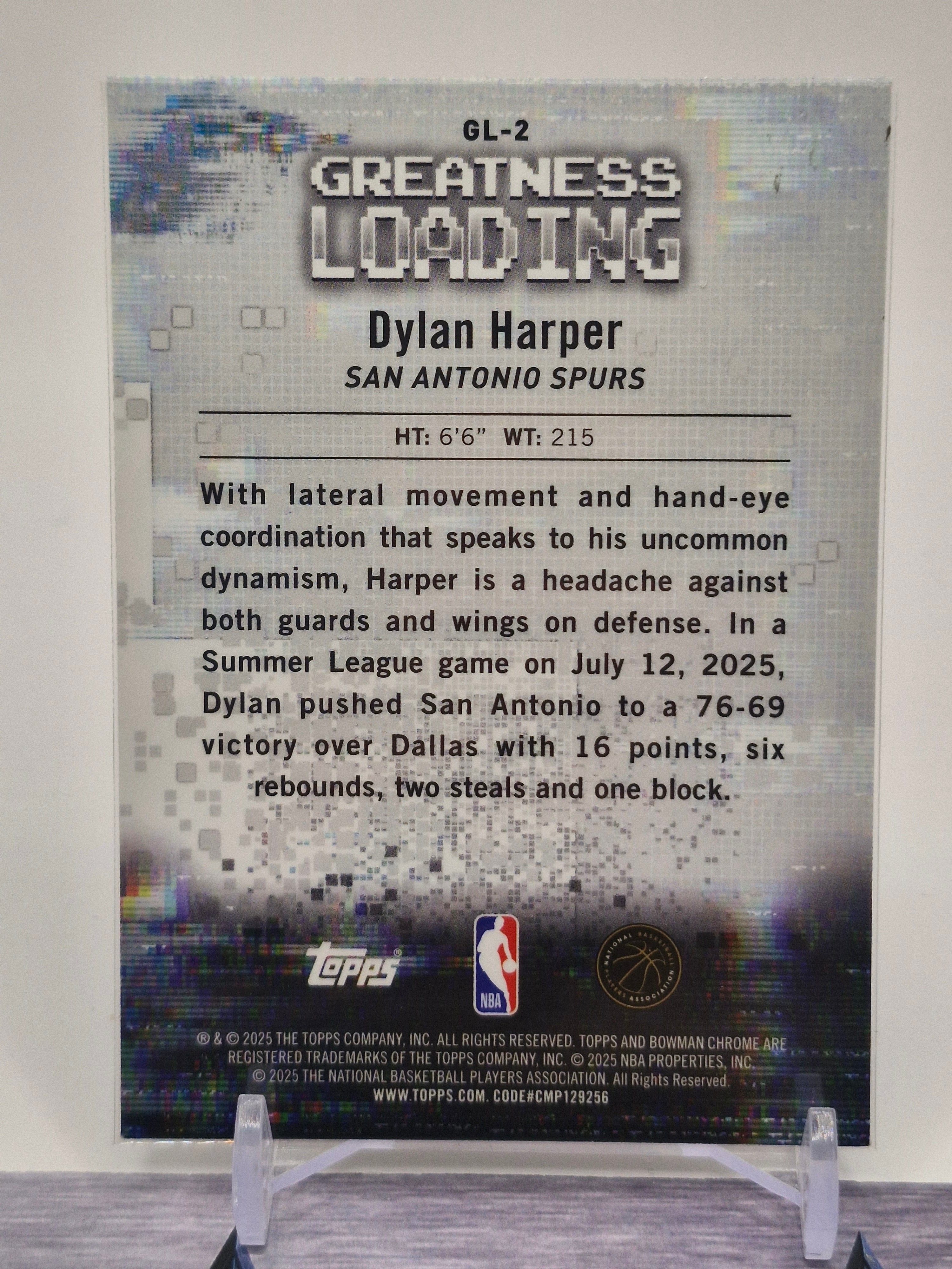 2025-26 Bowman #GL-2 Dylan Harper Greatness Loading