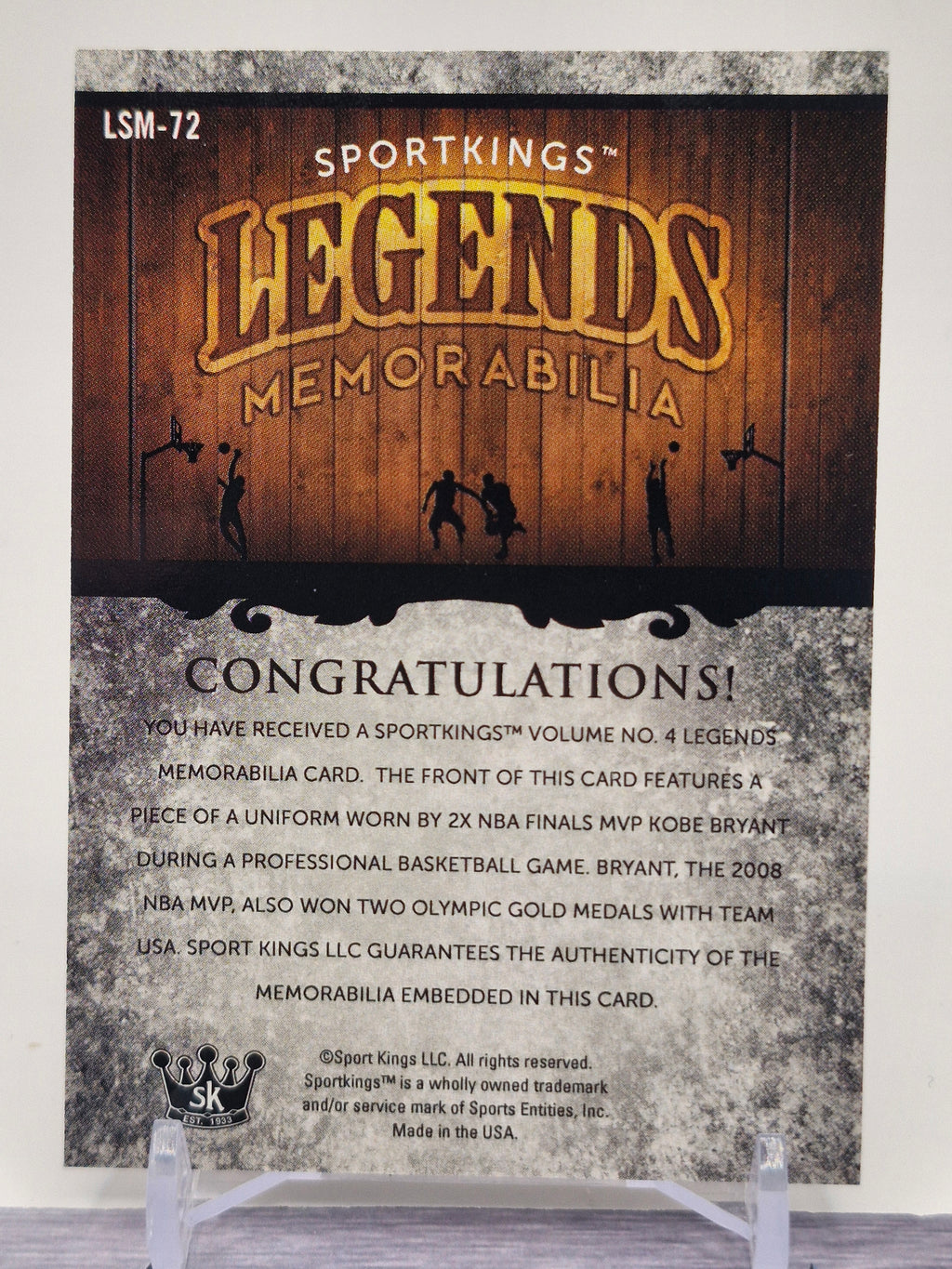 2021 Sportkings Volume 4 Kobe Bryan parche Legends Relics