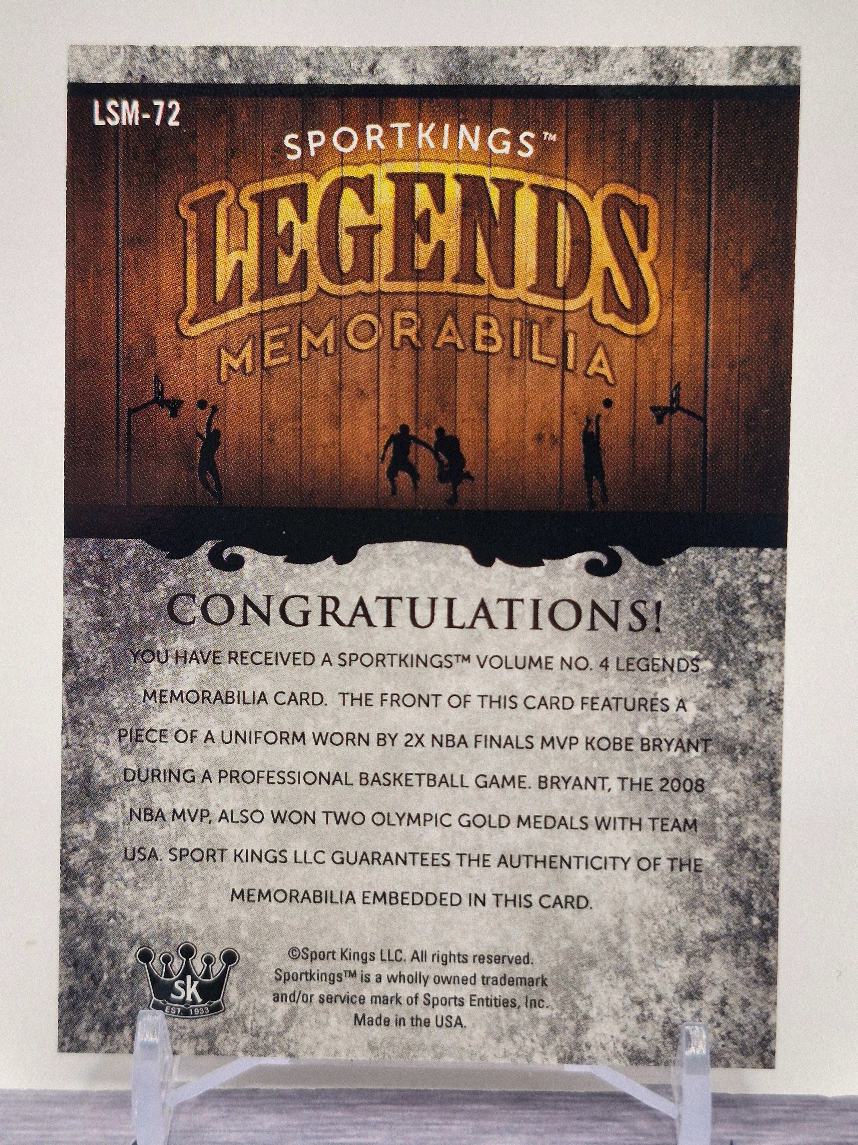 2021 Sportkings Volume 4 Kobe Bryan parche Legends Relics