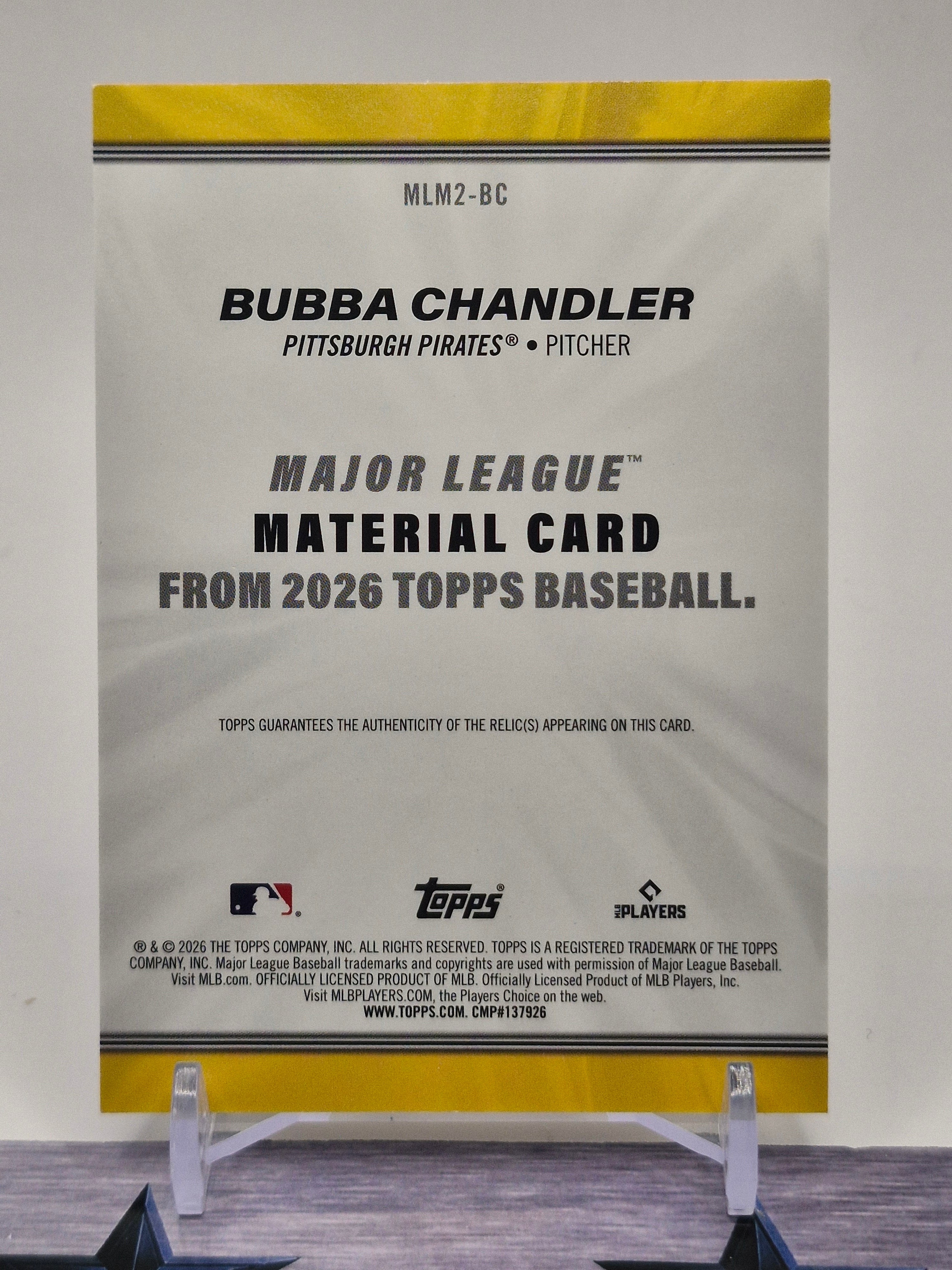 2026 Topps #MLM2-BC Bubba Chandler Major League Materials Relics (Series Two)