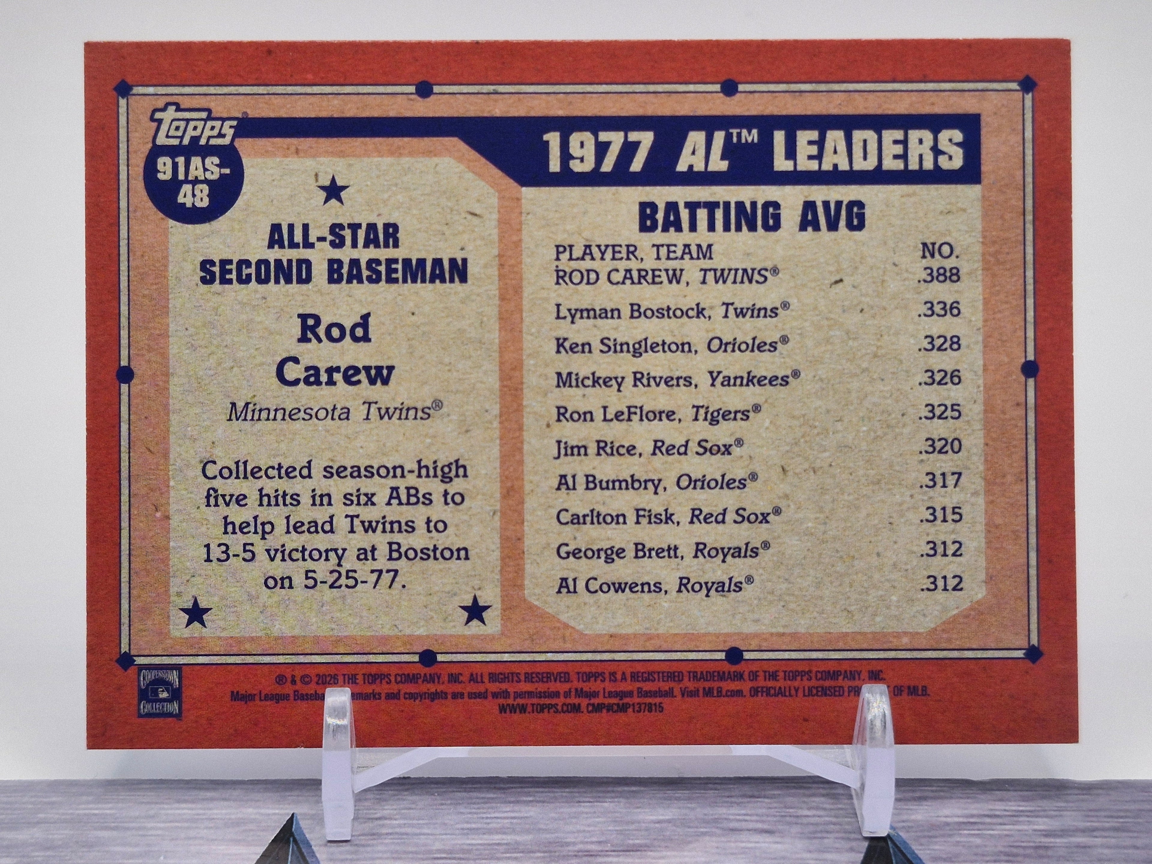 2026 #91AS-48 Rod Carew 1991 Topps Baseball 35th Anniversary All-Stars