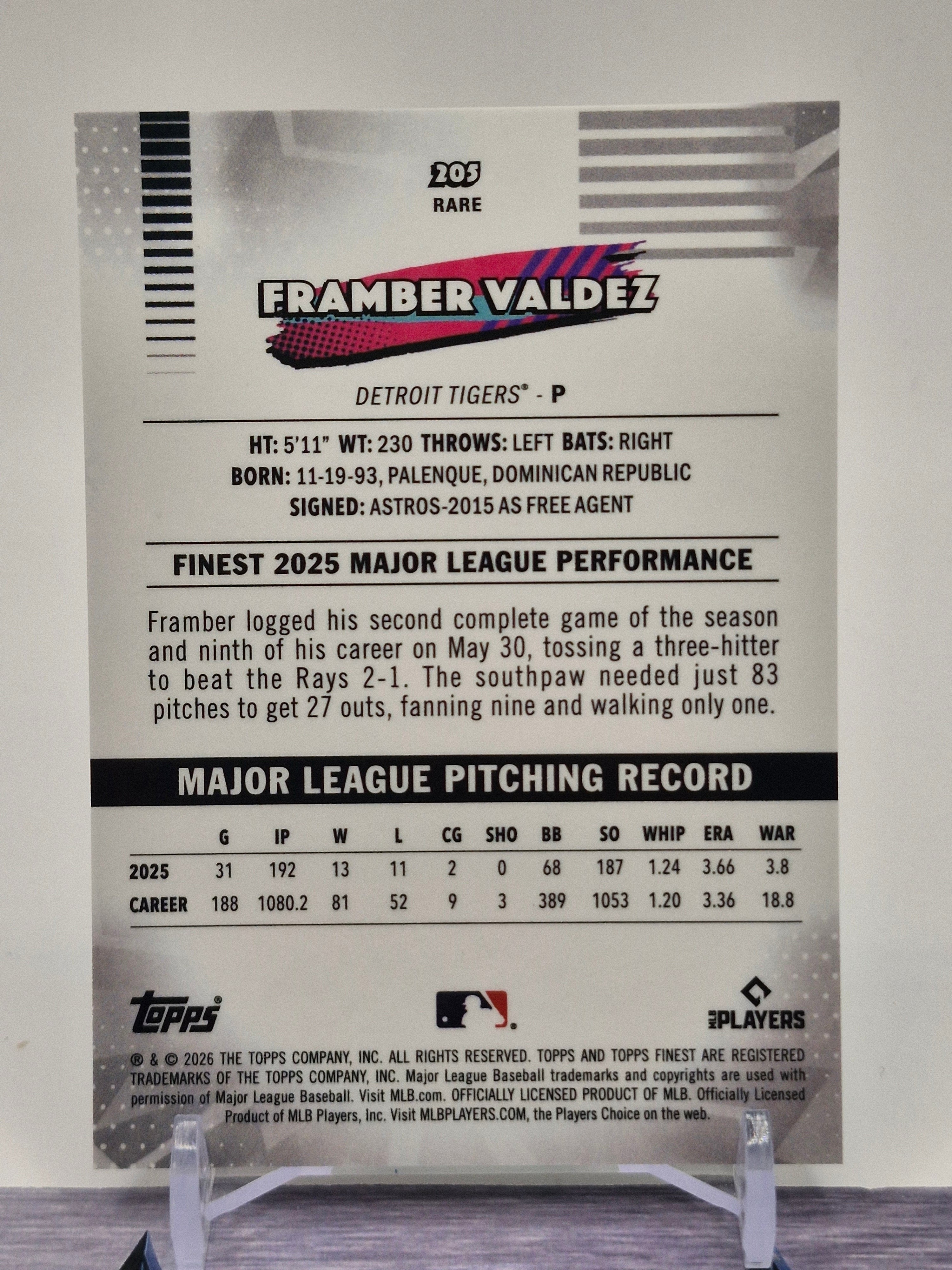 2026 Finest #205 Framber Valdez Green Refractors #/99