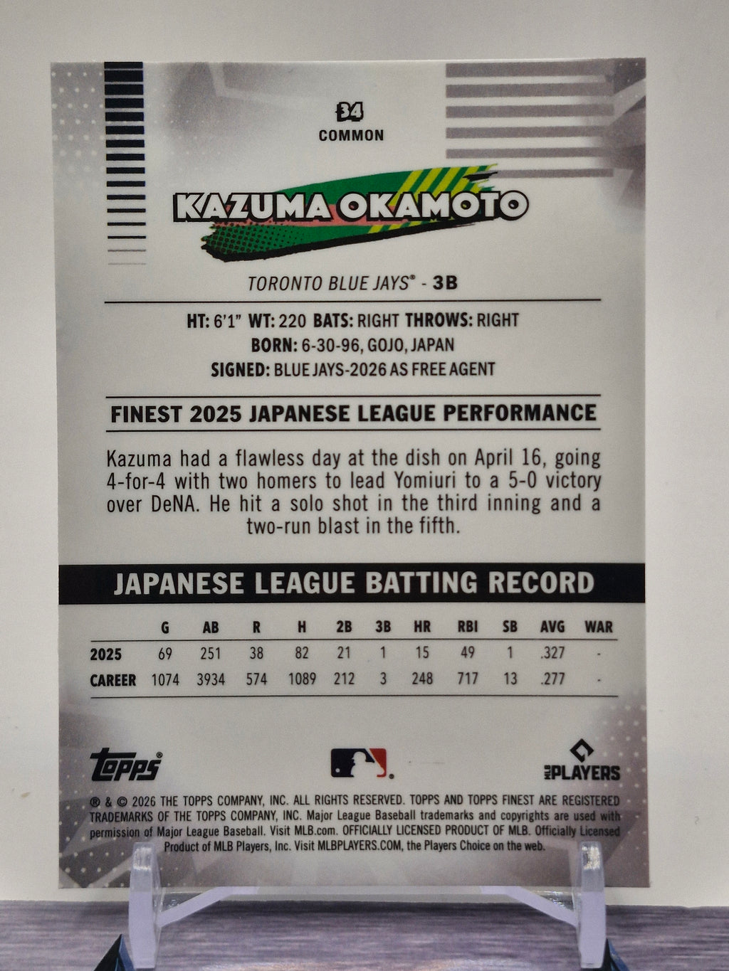 2026 Finest #34 Kazuma Okamoto