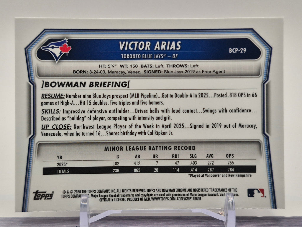 2026 Bowman #BCP-29 Victor Arias Chrome Prospects
