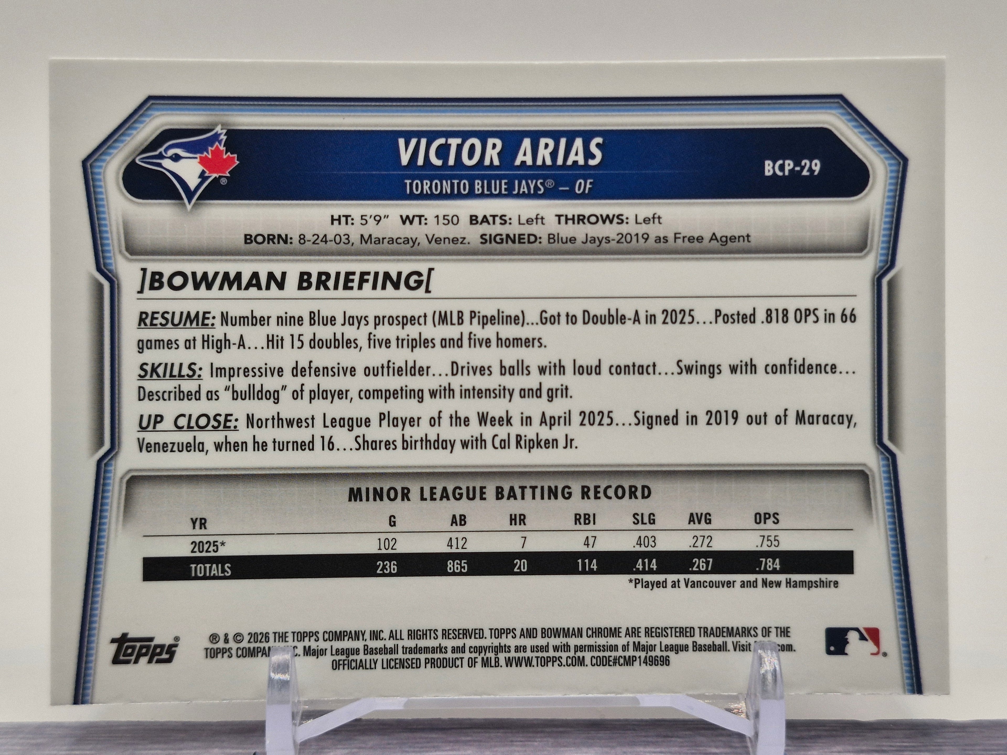 2026 Bowman #BCP-29 Victor Arias Chrome Prospects