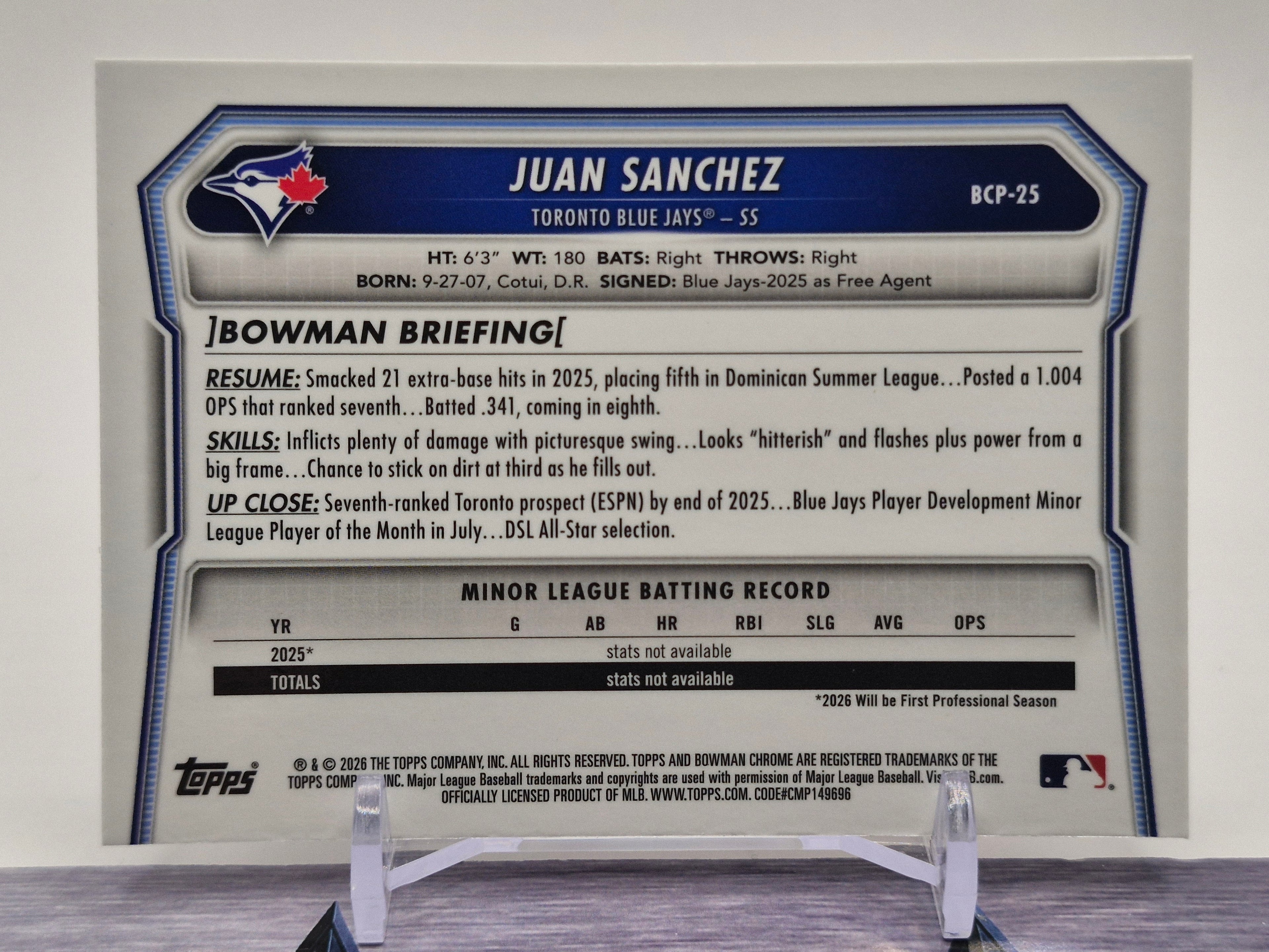 Bowman #BCP-25 Juan Sanchez Moujo Refractor