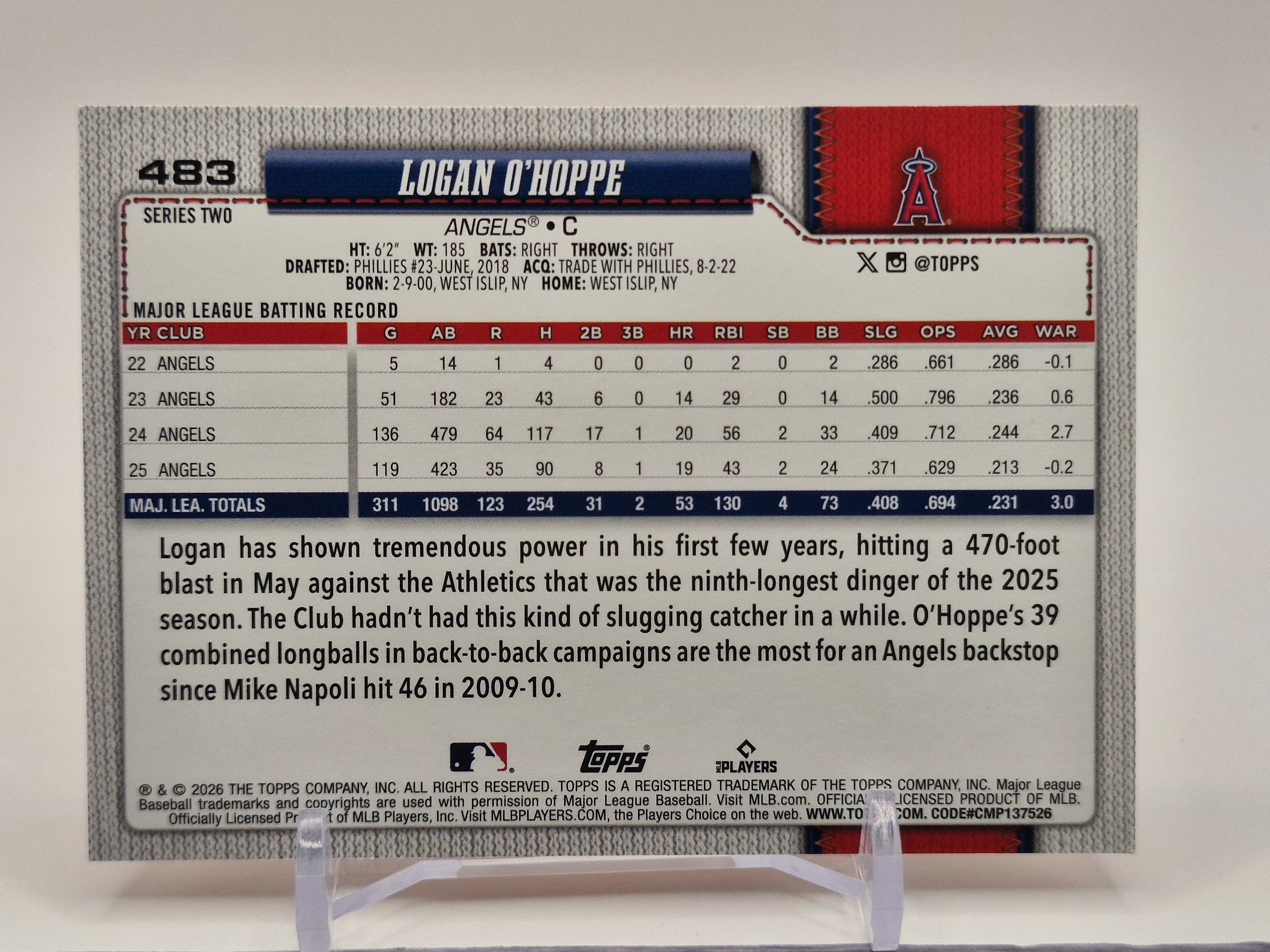 2026 Topps #483 Logan O'Hoppe