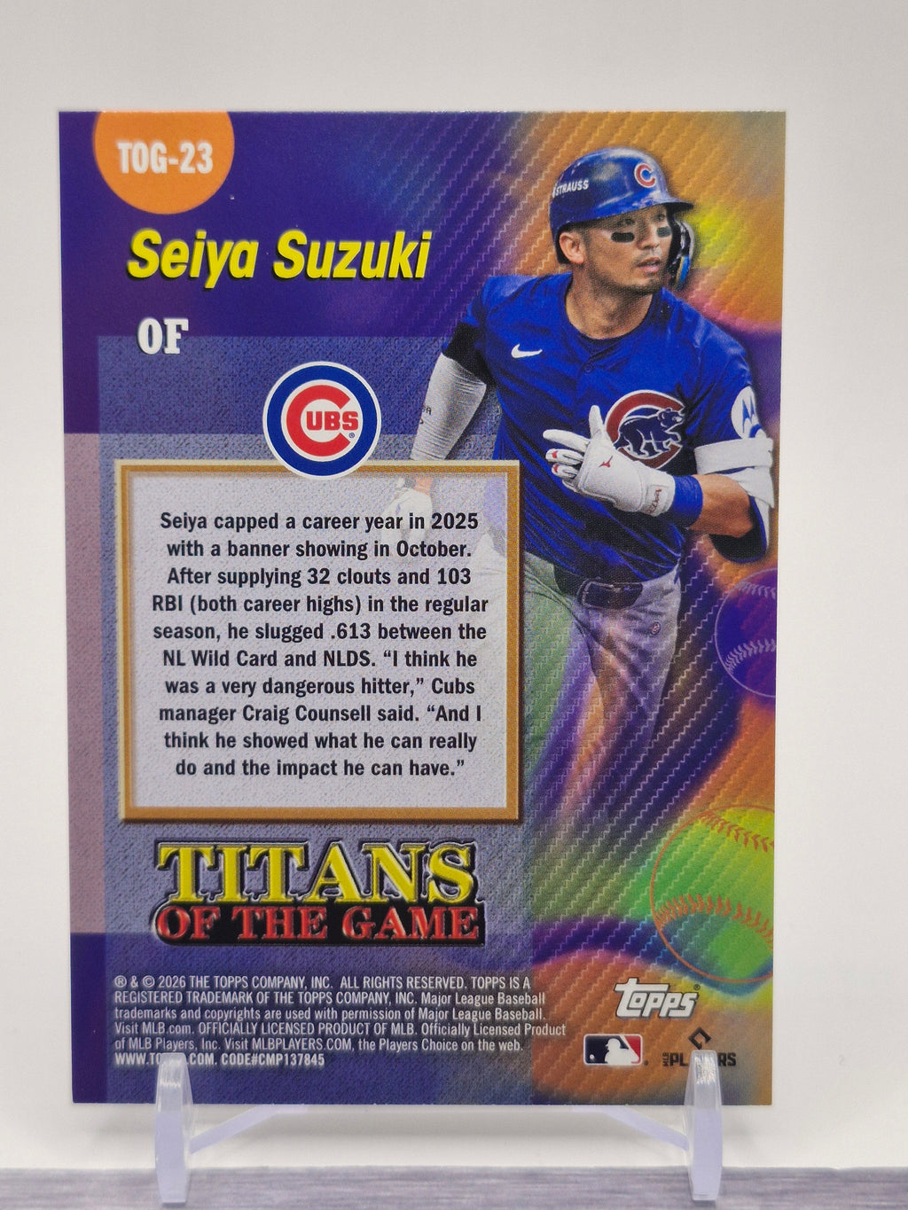 2026 Topps #TOG-23 Seiya Suzuki Titans of the Game