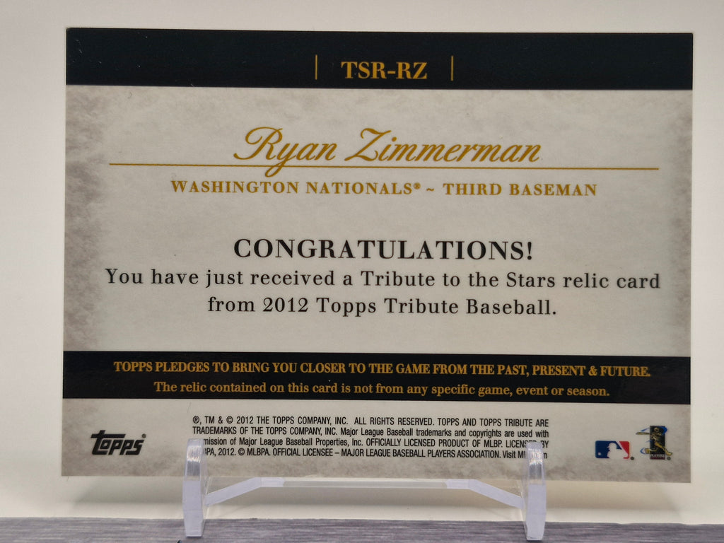 2012 Topps Tribute #TSR-RZ Ryan Zimmerman Tribute To The Stars Relics #/99