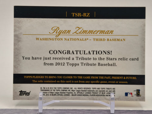 2012 Topps Tribute #TSR-RZ Ryan Zimmerman Tribute To The Stars Relics #/99