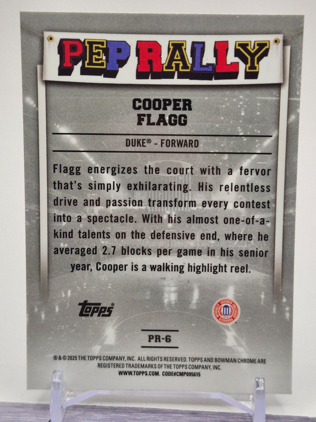 2024-25 Bowman University Chrome #PR-6 Cooper Flagg Pep Rally