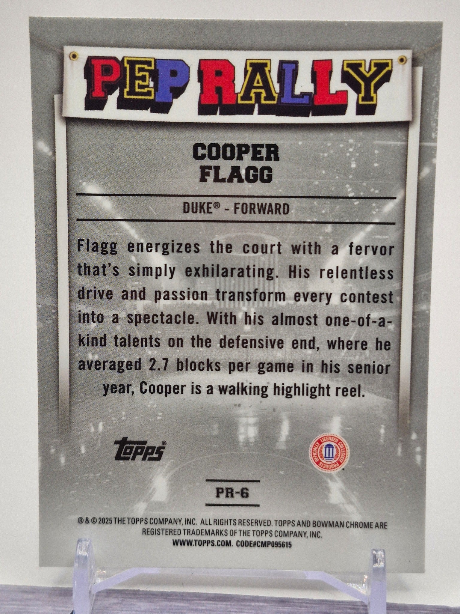 2024-25 Bowman University Chrome #PR-6 Cooper Flagg Pep Rally
