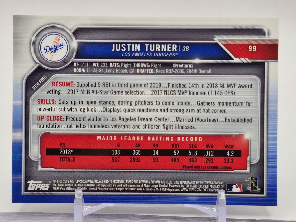 2019 Bowman Chrome #99 Justin Turner Purple Refractor #/250
