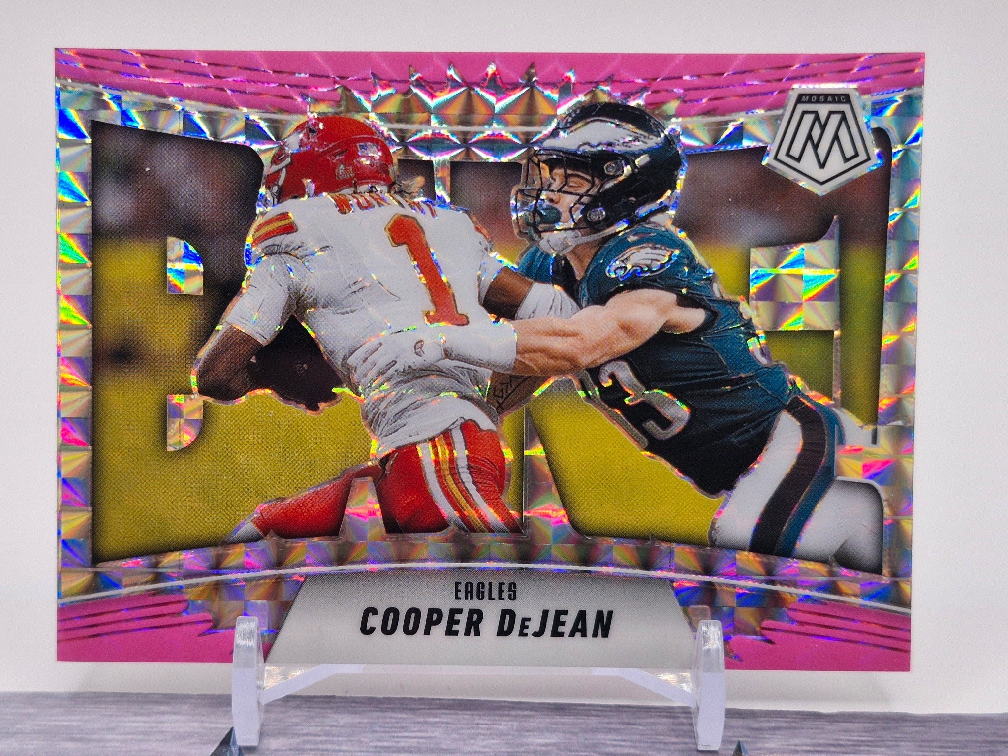 2025 Panini Mosaic #9 Cooper DeJean Bang! Mosaic Pink Fluorescent