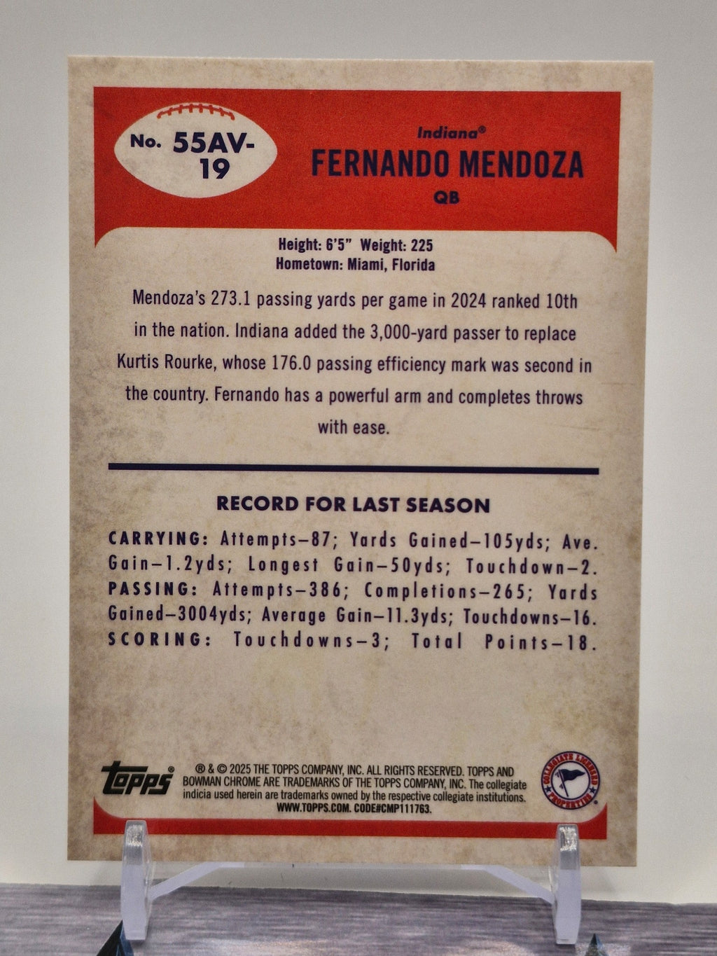 2025 Bowman University Chrome #55AV-19 Fernando Mendoza 1955 Bowman Football