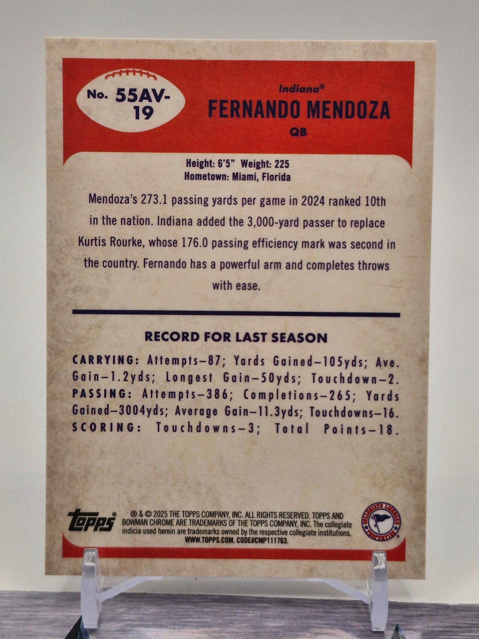 2025 Bowman University Chrome #55AV-19 Fernando Mendoza 1955 Bowman Football