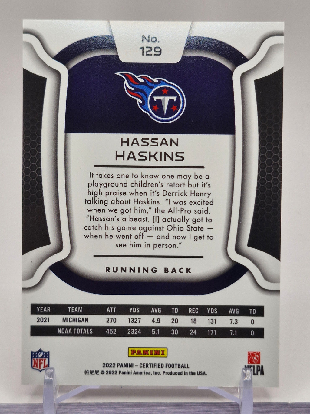 2022 Panini Certified #129 Hassan Haskins Mirror Orange #/149