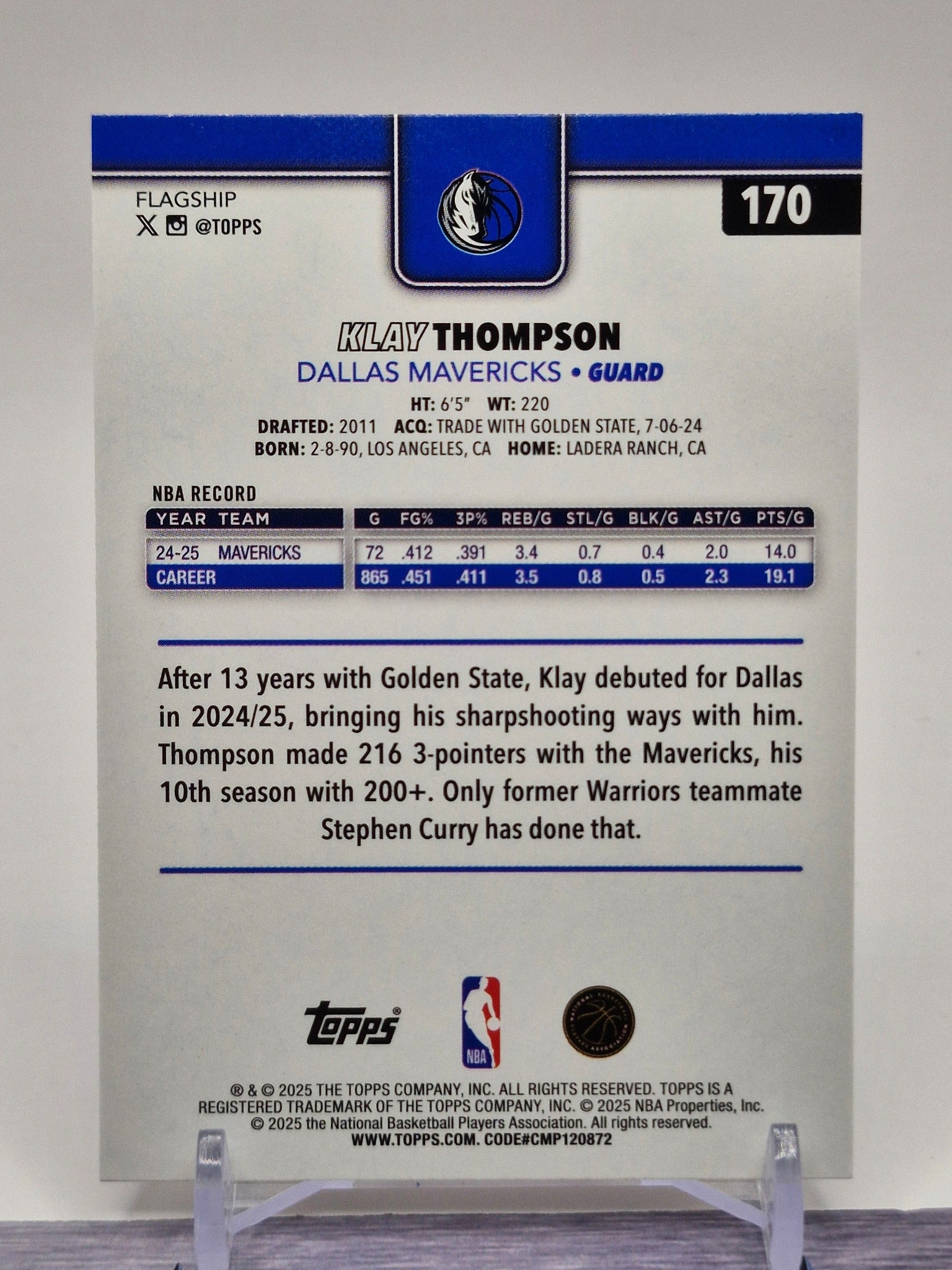 2025-26 Topps #170 Klay Thompson Season Tip Off