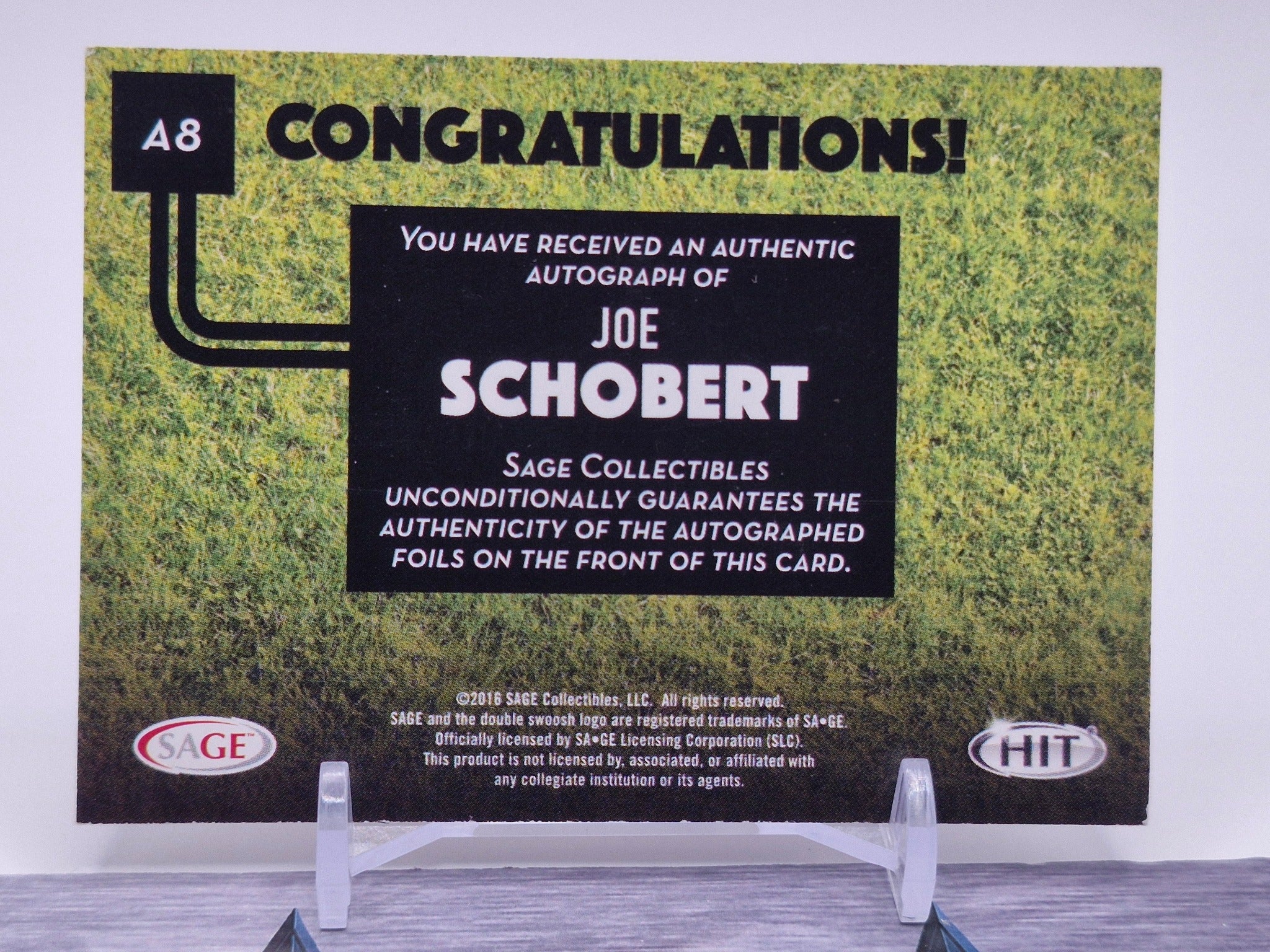 2016 SAGE HIT #A8 Joe Schobert Autographs