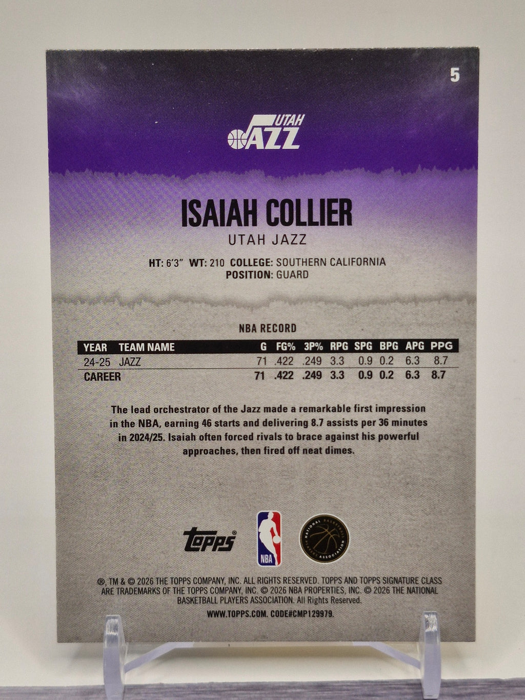 2025-26 Topps Signature Class #5 Isaiah Collier