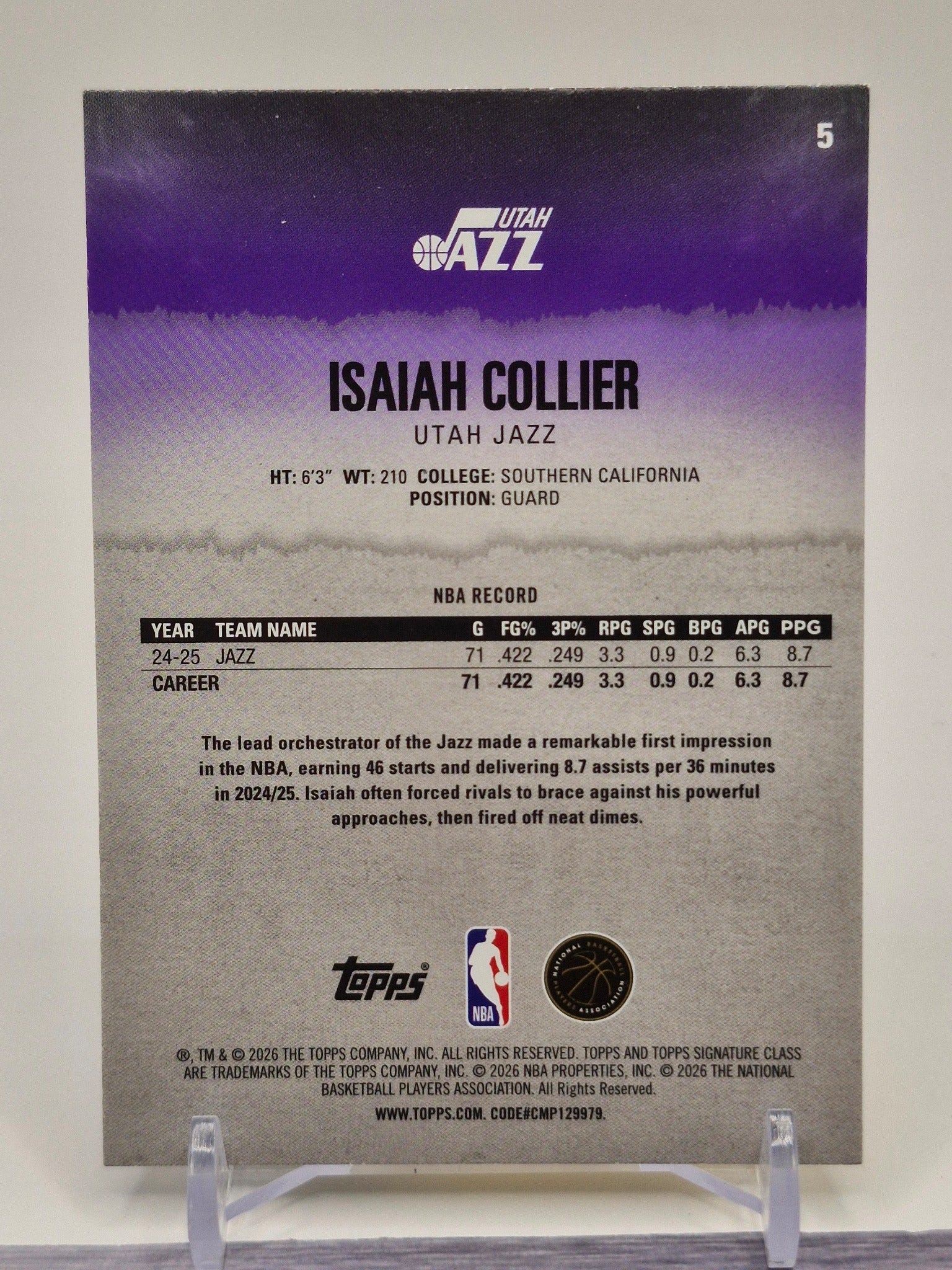 2025-26 Topps Signature Class #5 Isaiah Collier