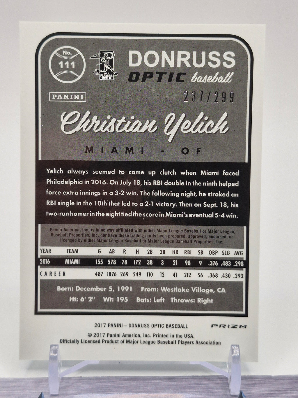 2017 Donruss #113 Christian Yelich Career Stat Line #/293