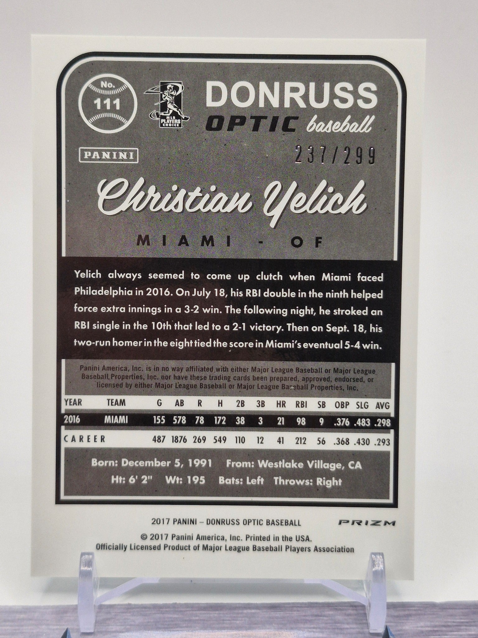 2017 Donruss #113 Christian Yelich Career Stat Line #/293