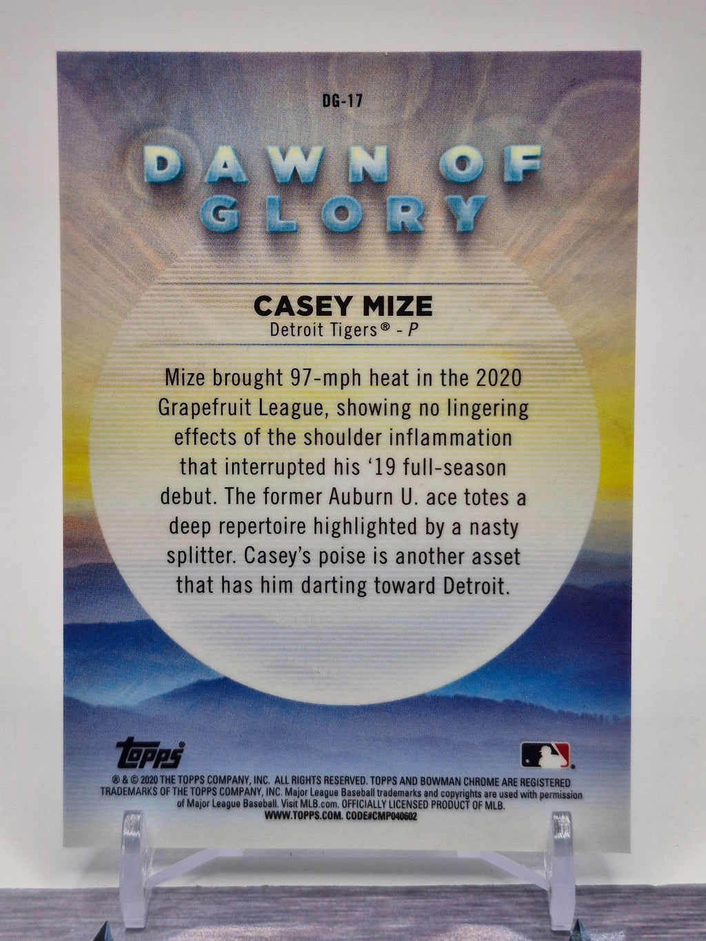 2020 Bowman Chrome #DG-17 Casey Mize Dawn of Glory Mojo Refractor