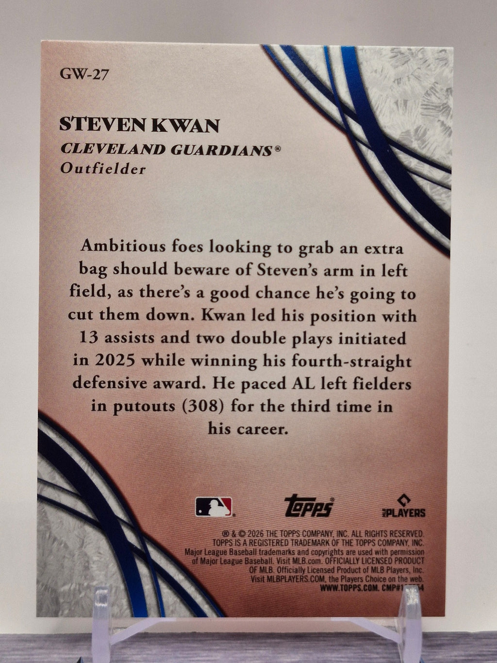 2026 Topps #GW-27 Steven Kwan Glove Work