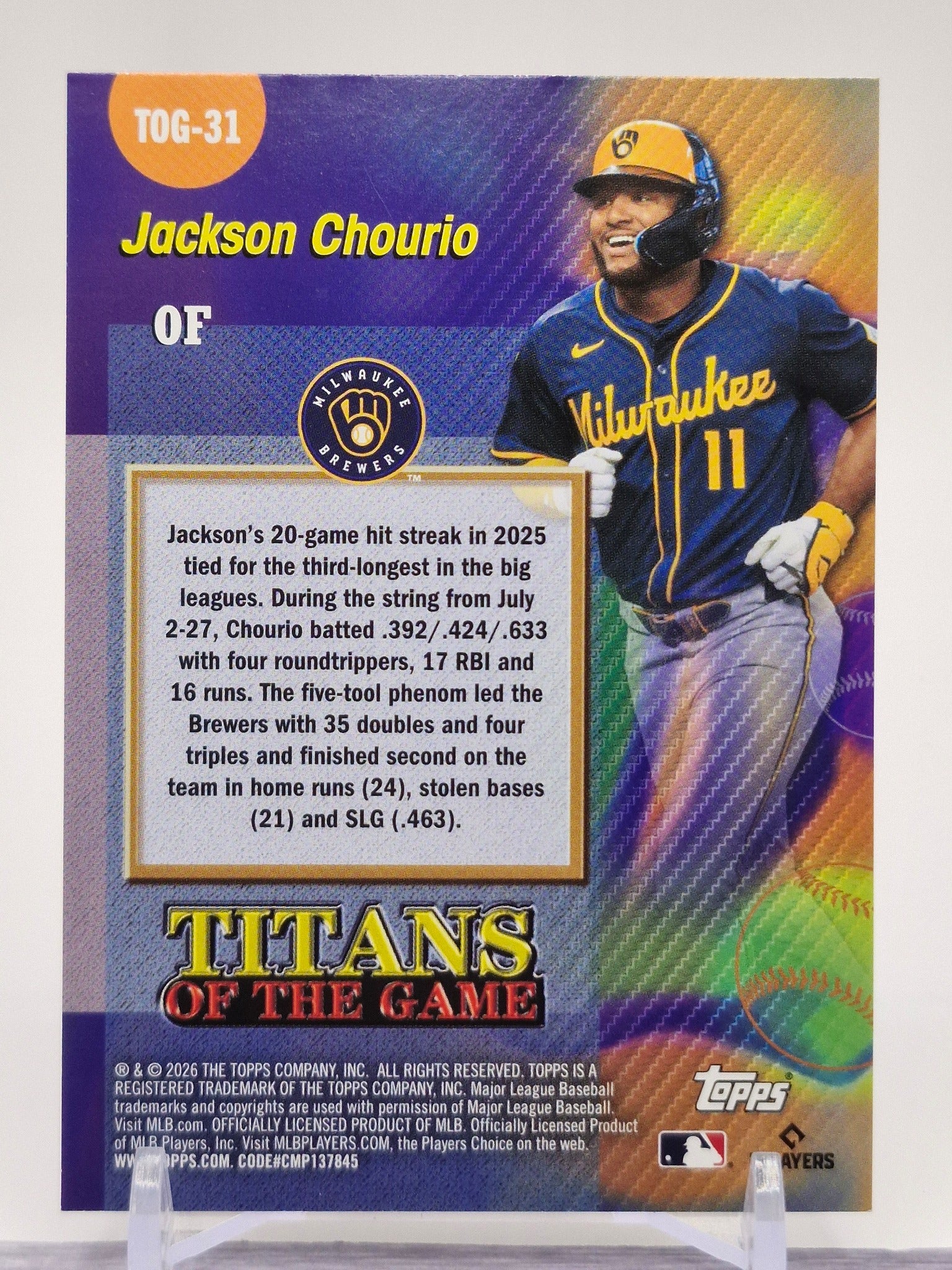 2026 Topps #TOG-31 Jackson Chourio Titans of the Game