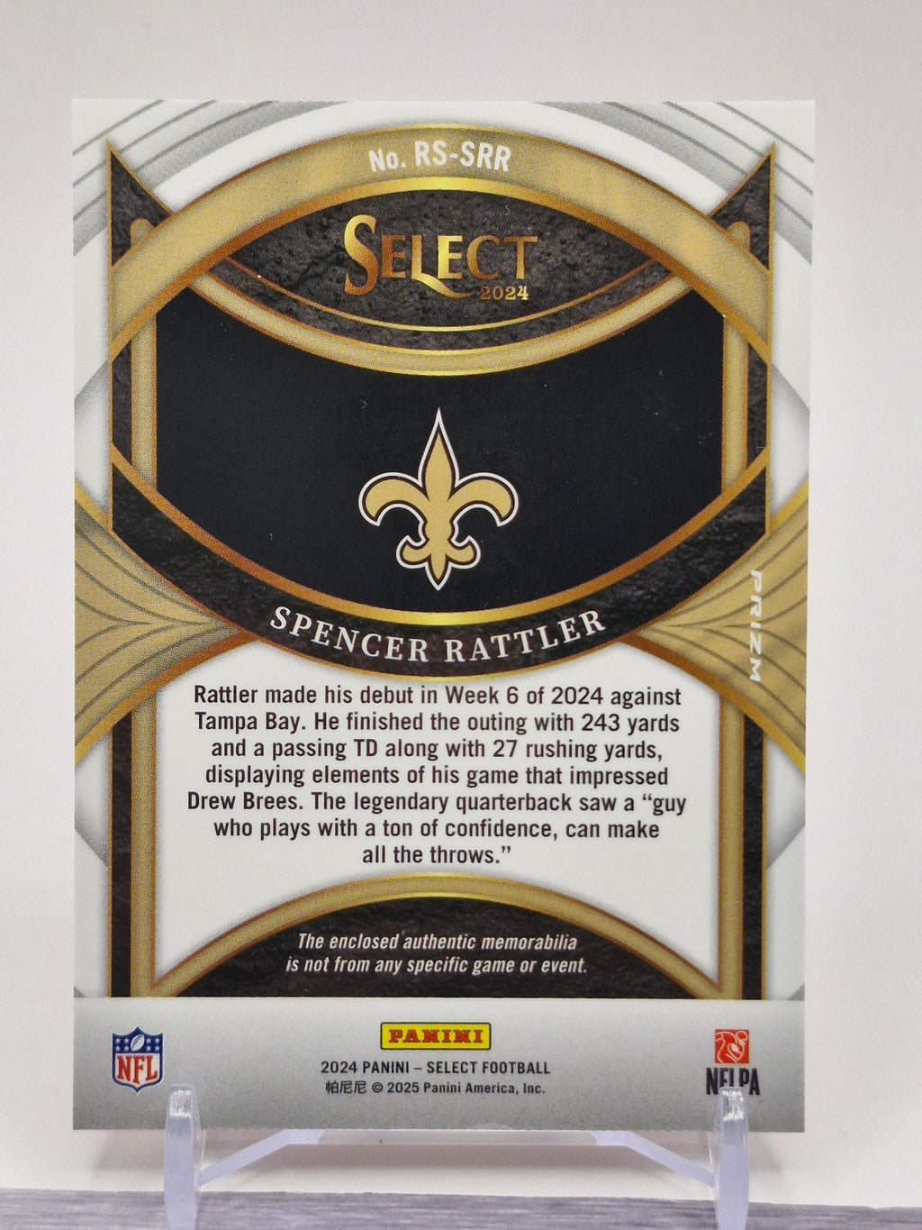 2024 Panini Select #RS-SRR Spencer Rattler Rookie Swatches Red Prizm