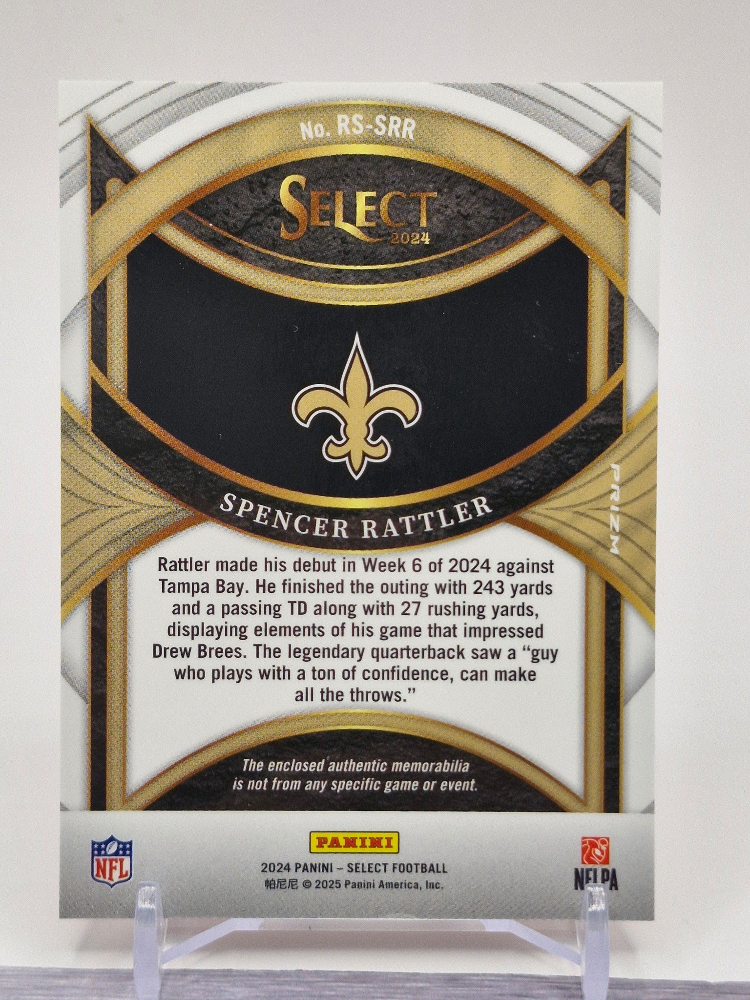 2024 Panini Select #RS-SRR Spencer Rattler Rookie Swatches Red Prizm