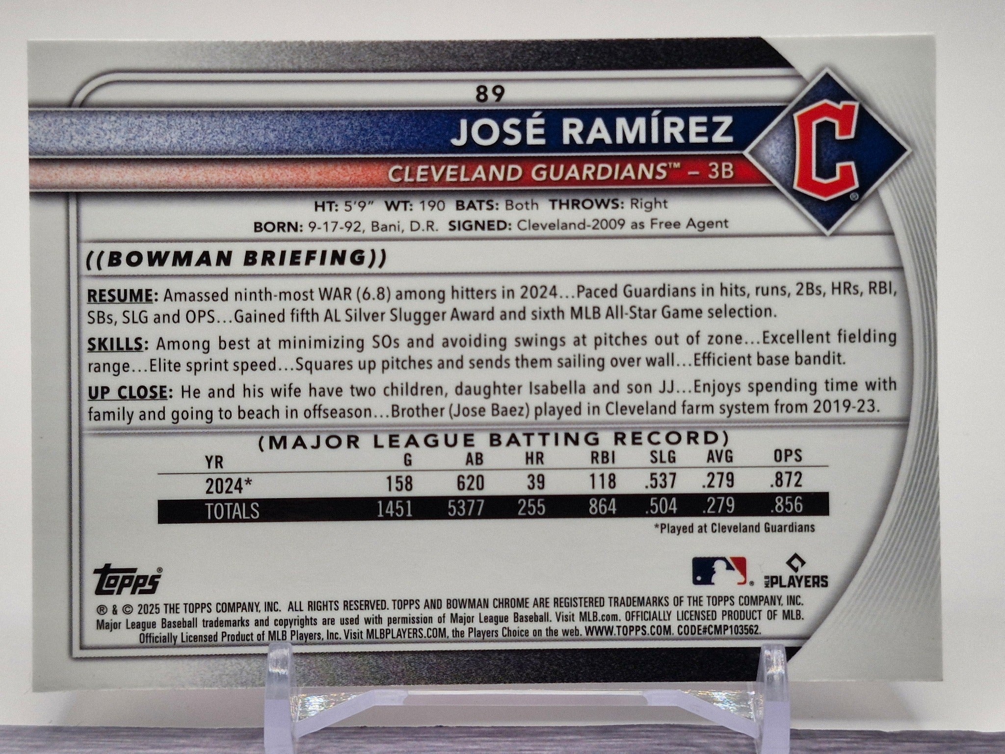2025 Bowman #89 José Ramírez Chrome Mojo Refractor